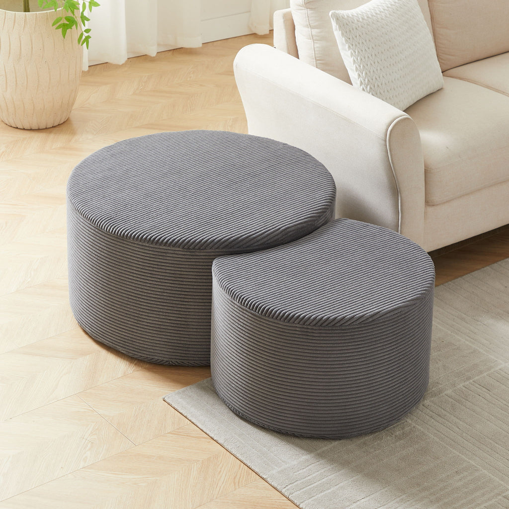 Modern Upholstered Round Coffee Table For Living Room (Set of 2)