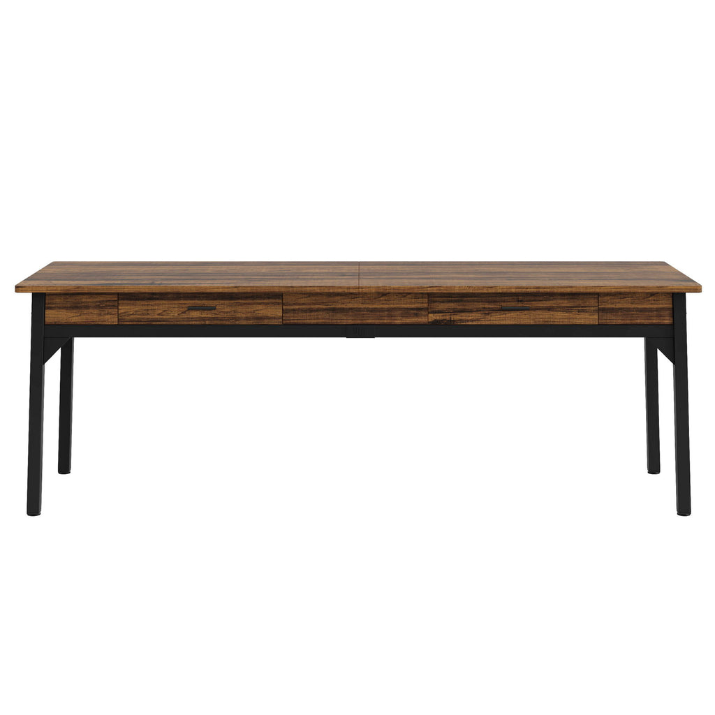 Double Office Desk For 2 With Frame, Long Workstation With 2 Drawers And Hooks - Brown / Black