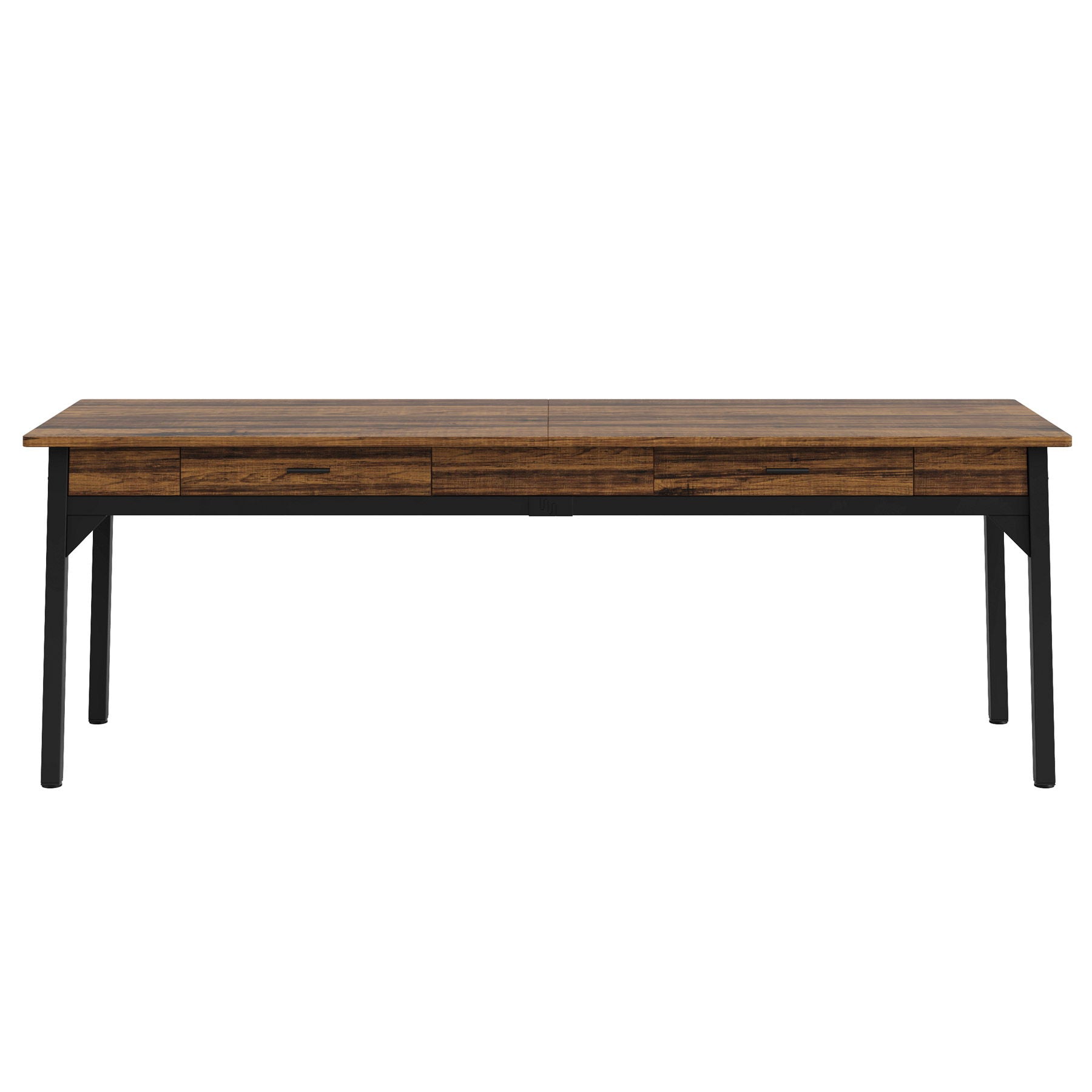 Double Office Desk For 2 With Frame, Long Workstation With 2 Drawers And Hooks - Brown / Black