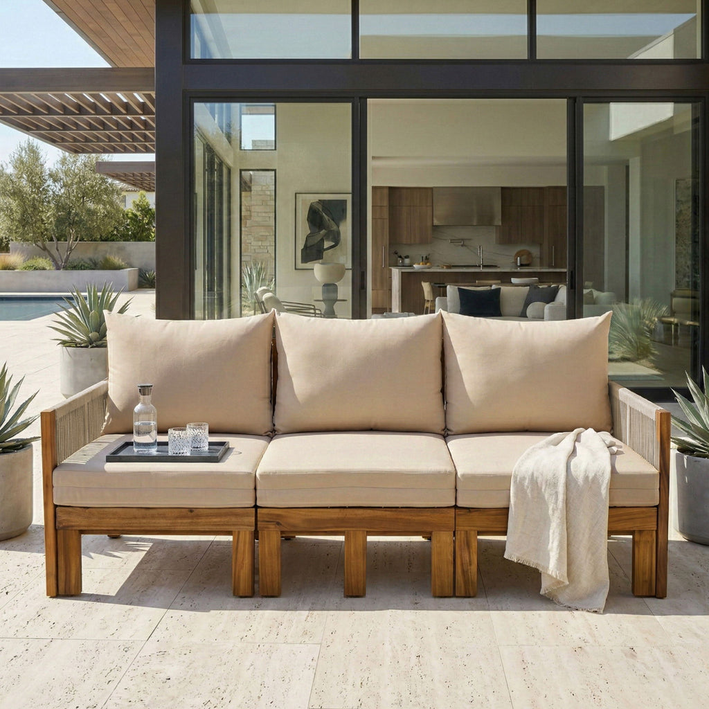 Outdoor Daybed, Patio Sofa Bed, 3 Seat Convertible Sunbed
