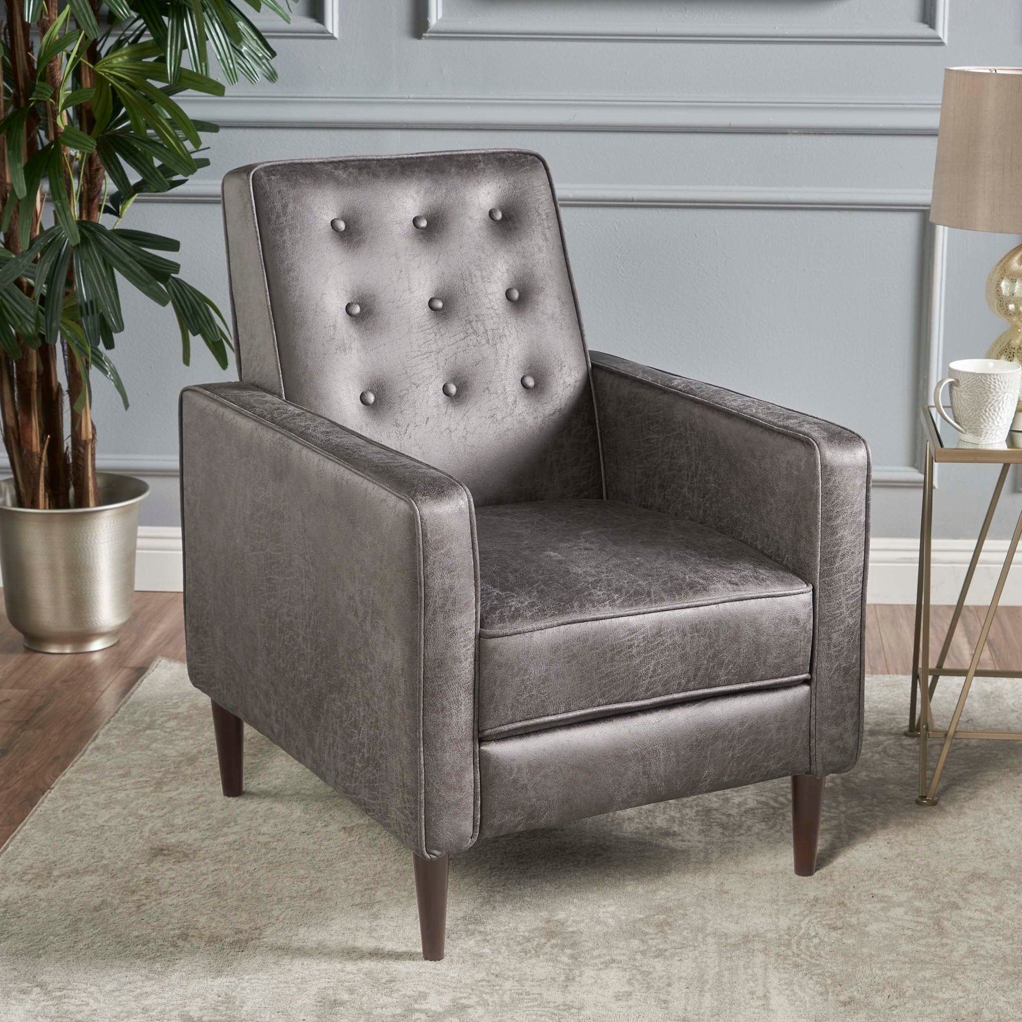 Macedonia - Mid Century Modern Button Tufted Fabric Recliner - Slate