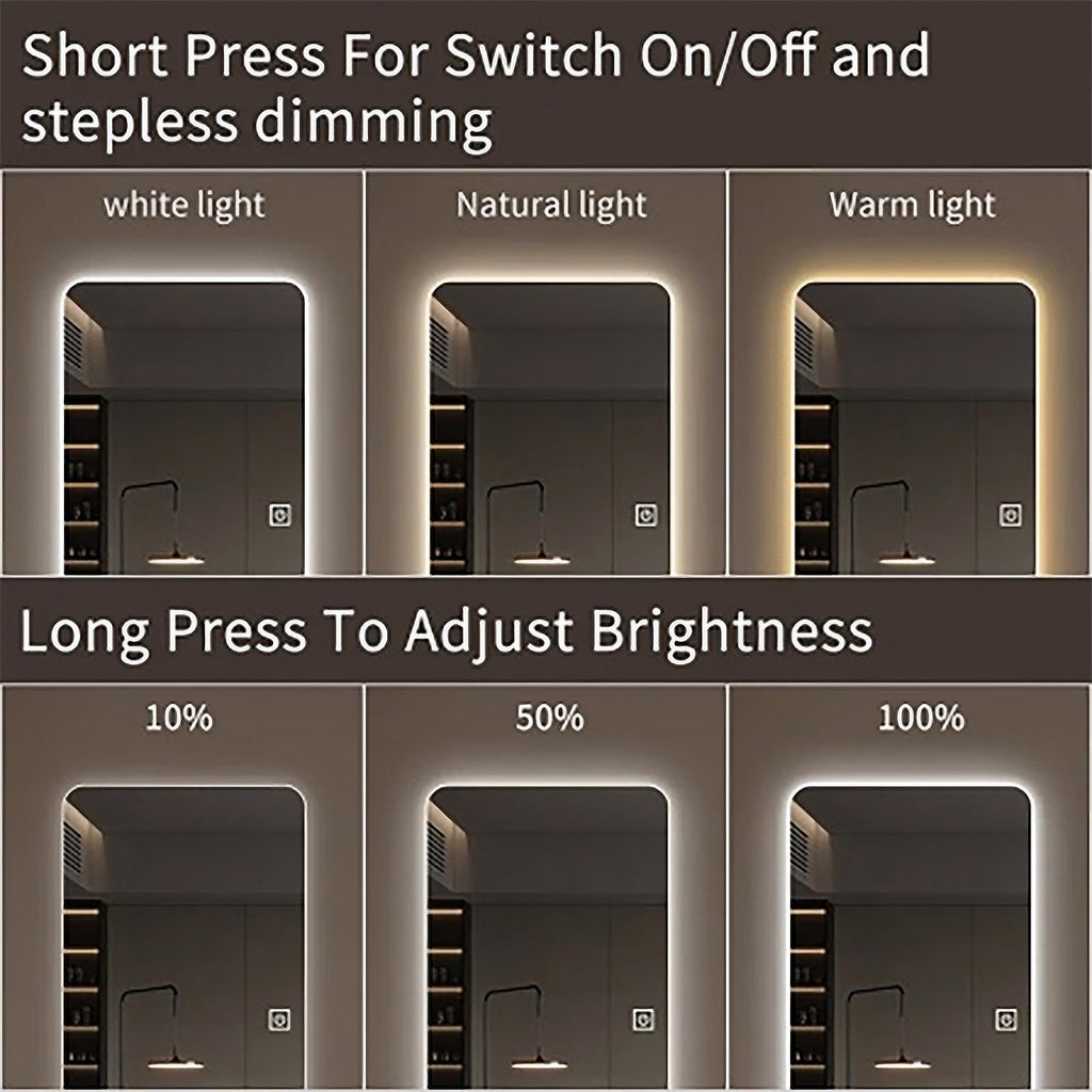 Frameless Full Length Floor Mirror With LED Light, Dimming & 3 Color Modes Mirror - Silver