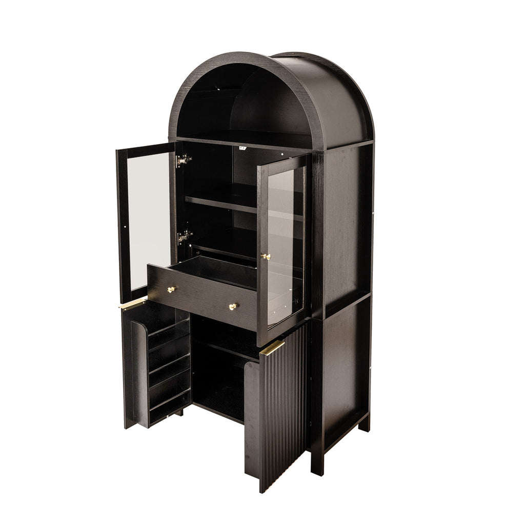 Fluted Tall Arched Pantry Cabinet With Adjustable Shelves