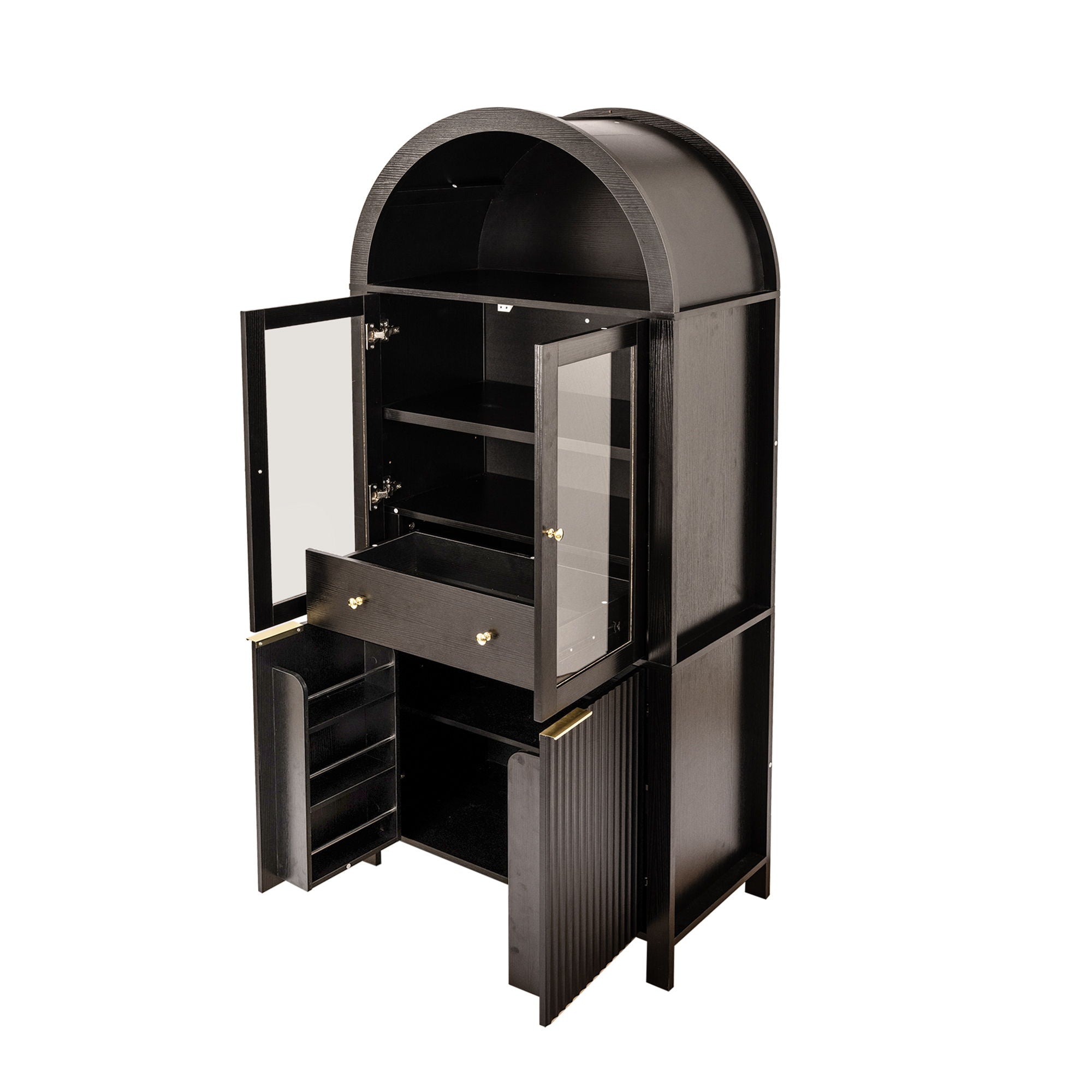 Fluted Tall Arched Pantry Cabinet With Adjustable Shelves