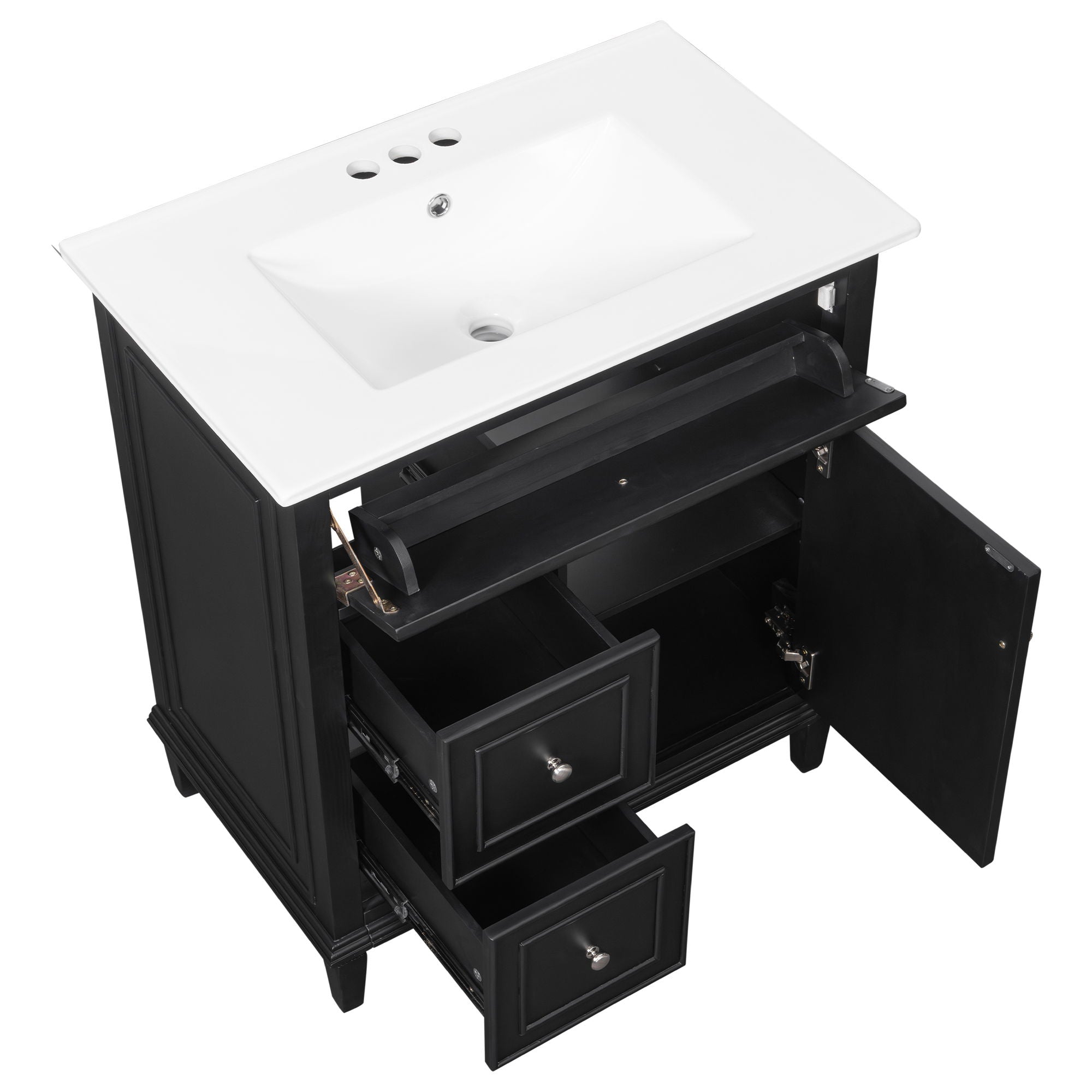 Modern Bathroom Vanity With Sink, Adjustable Shelf, Flip Drawer & 2 Drawers
