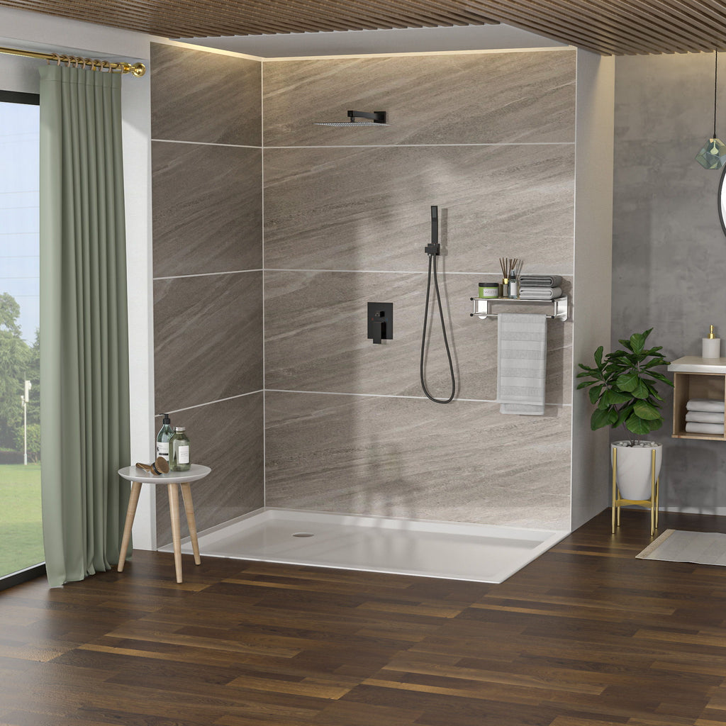 Dual Shower Head System With 12" Wall Mounted Square Rain Shower And Rough In Valve