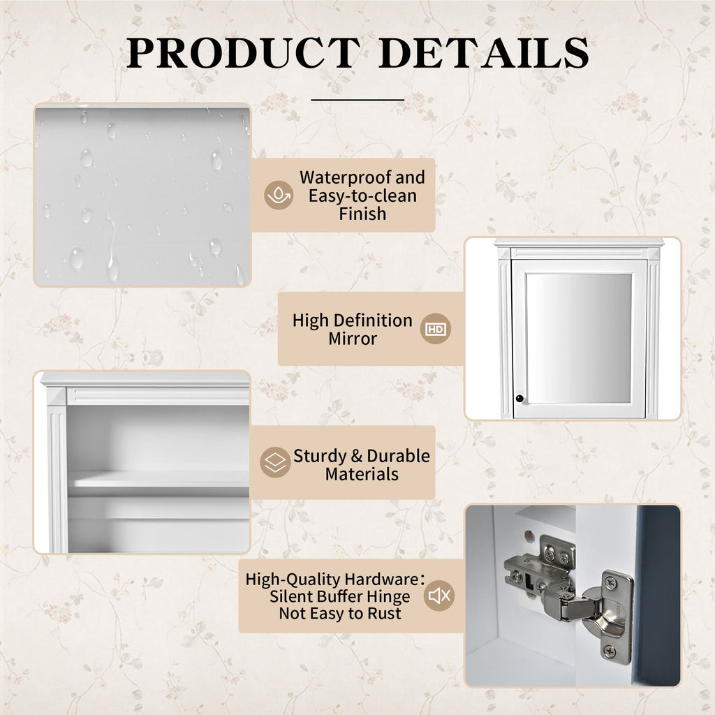 Wall Mounted Bathroom Storage Cabinet With Mirror, Medicine Cabinet With Height Adjustable Shelf