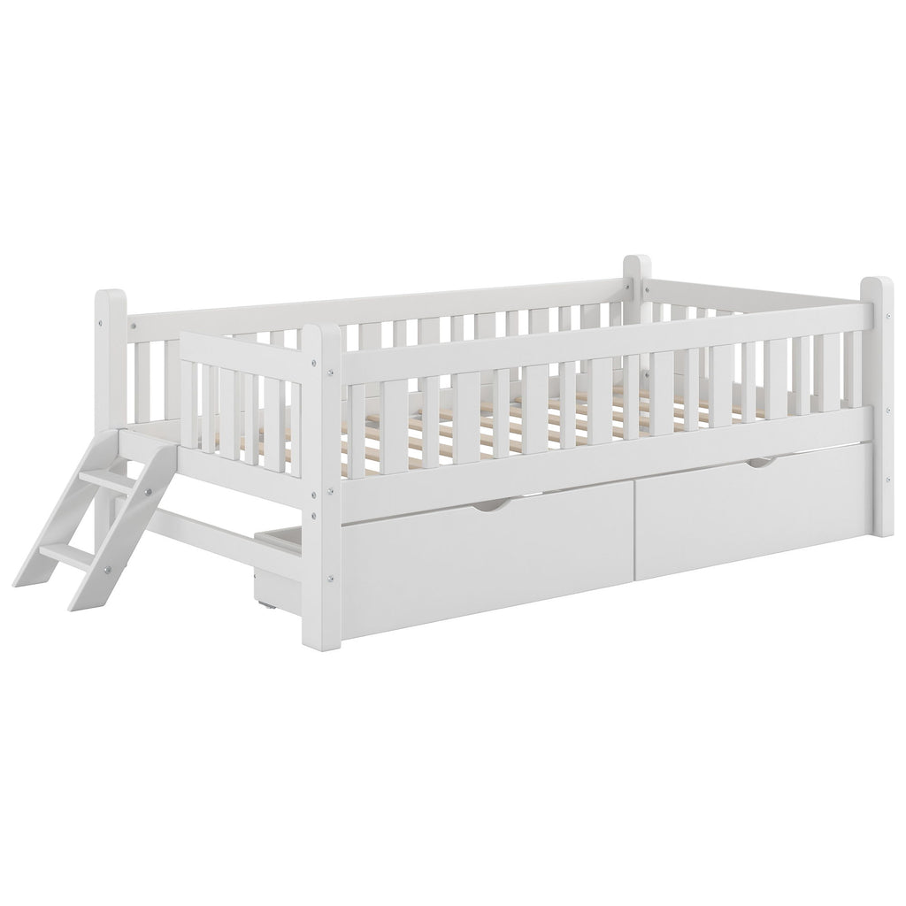 Platform Bed With Guardrail And 2 Drawers