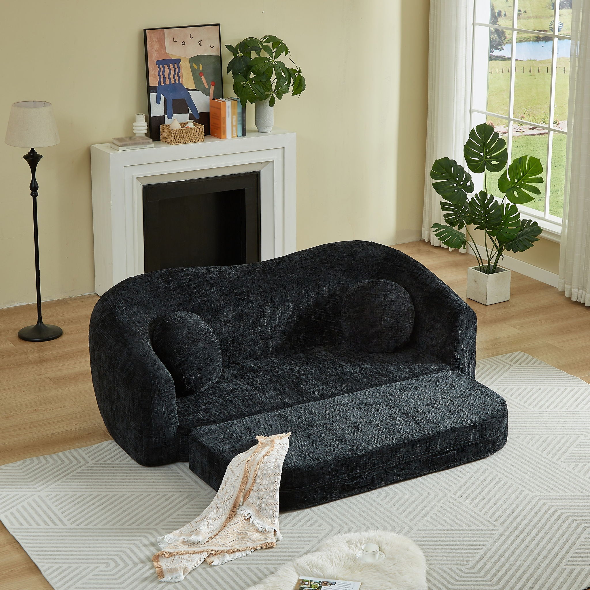 Curved Convertible Sofa, 2 In 1 Frameless Folding Sofa Bed With Pull Out Base And Deep Seat