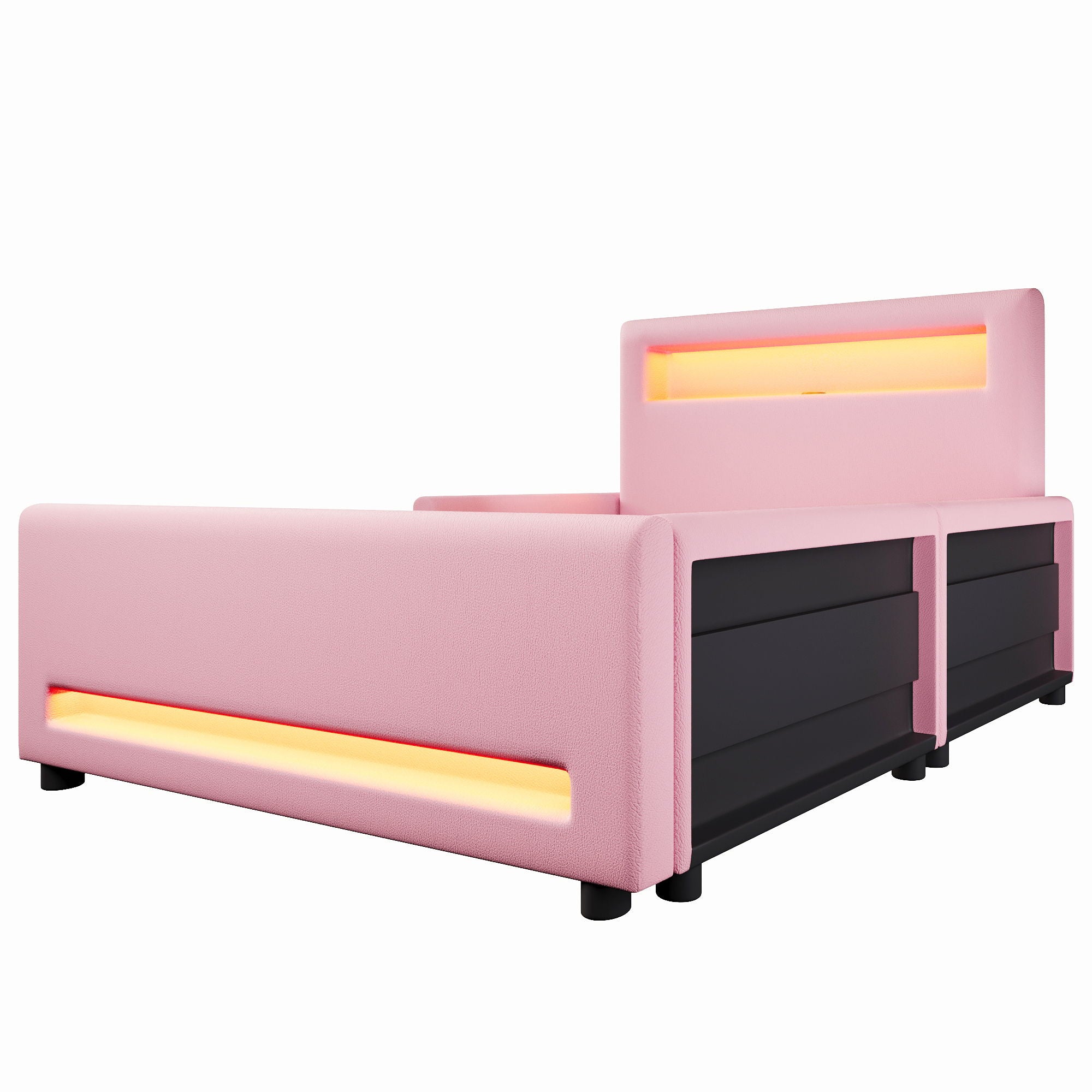Upholstered Platform Bed With Drawer, LED Light Strip, USB Port