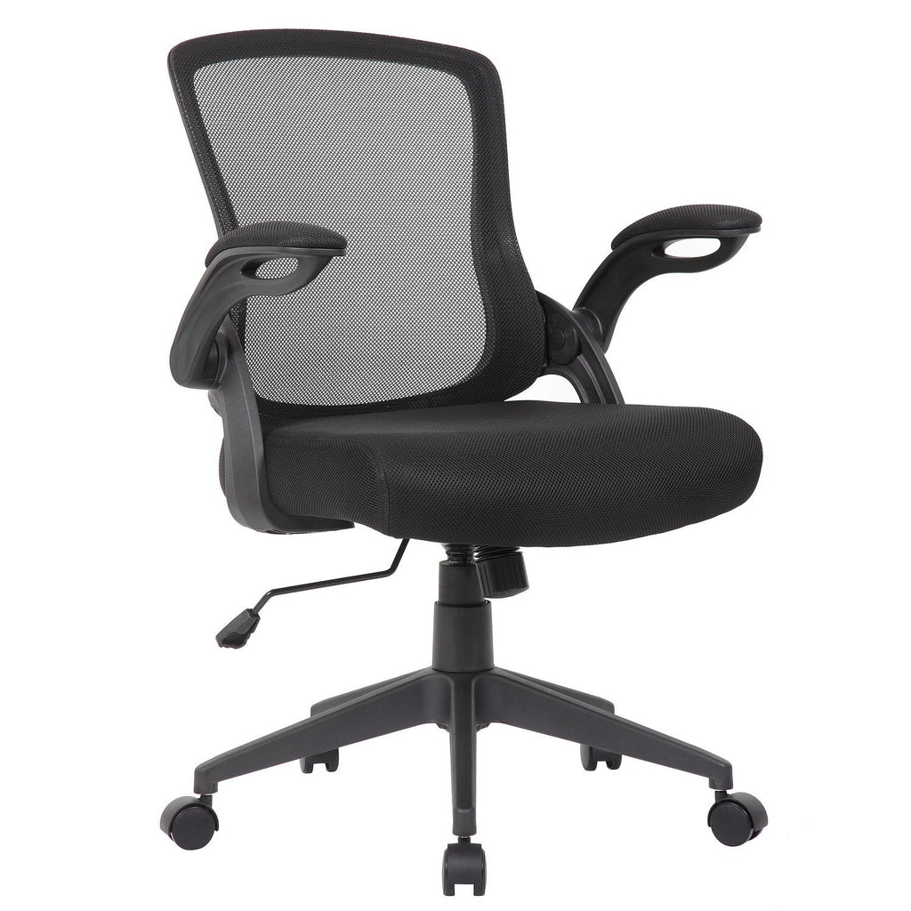 Office Chair With Mid Back Design, Adjustable Height And Foldable Armrests - Black