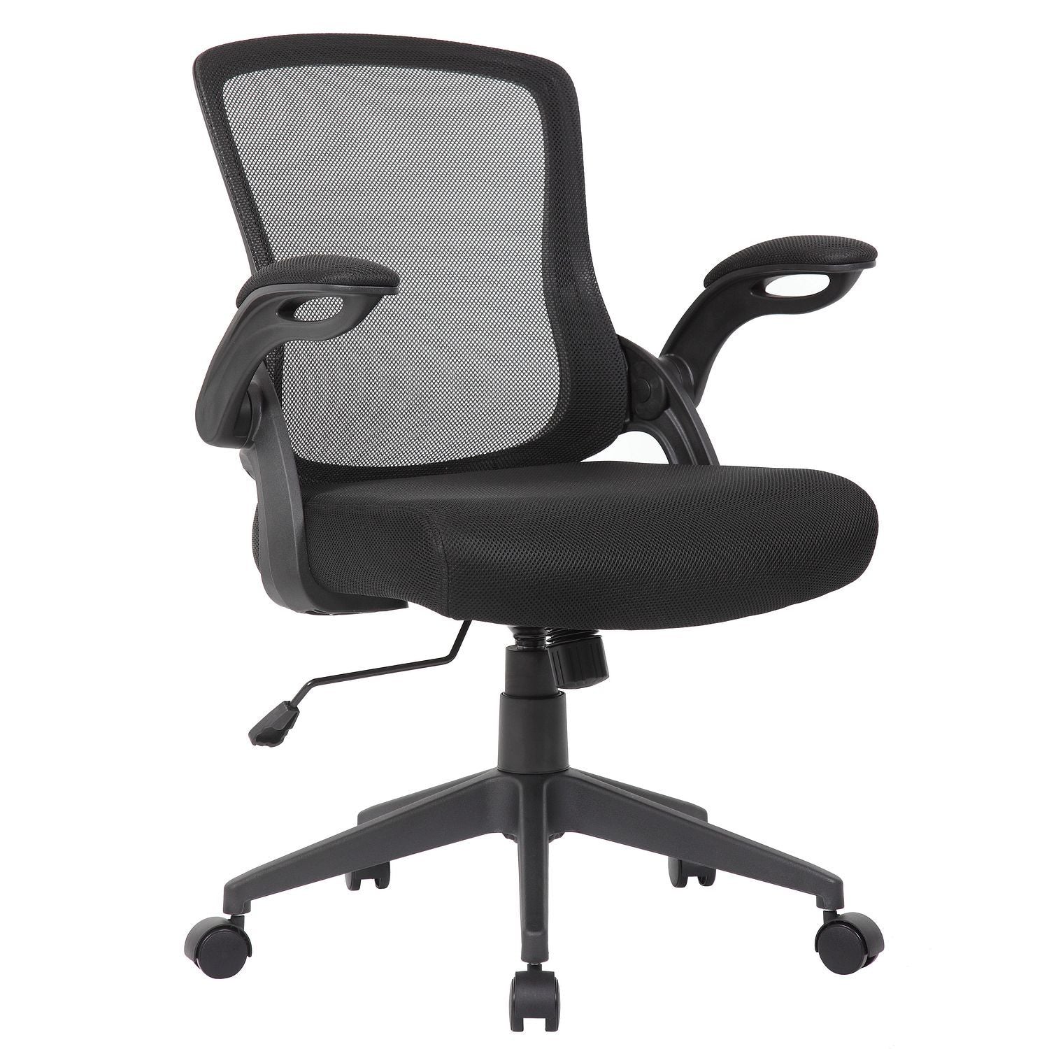 Office Chair With Mid Back Design, Adjustable Height And Foldable Armrests - Black