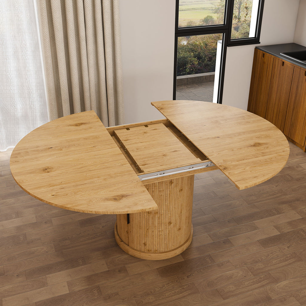 Extendable Oval Dining Table With 2 Tier Storage - Oak