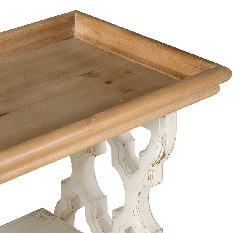 Distressed Wood Shelf Tray, French Country Console Table - Brown / Antique White
