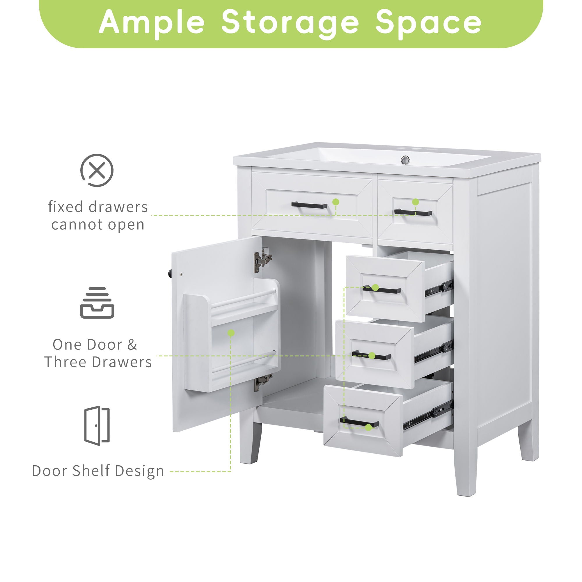 Modern Bathroom Vanity Base Only With Drawers, Freestanding Design