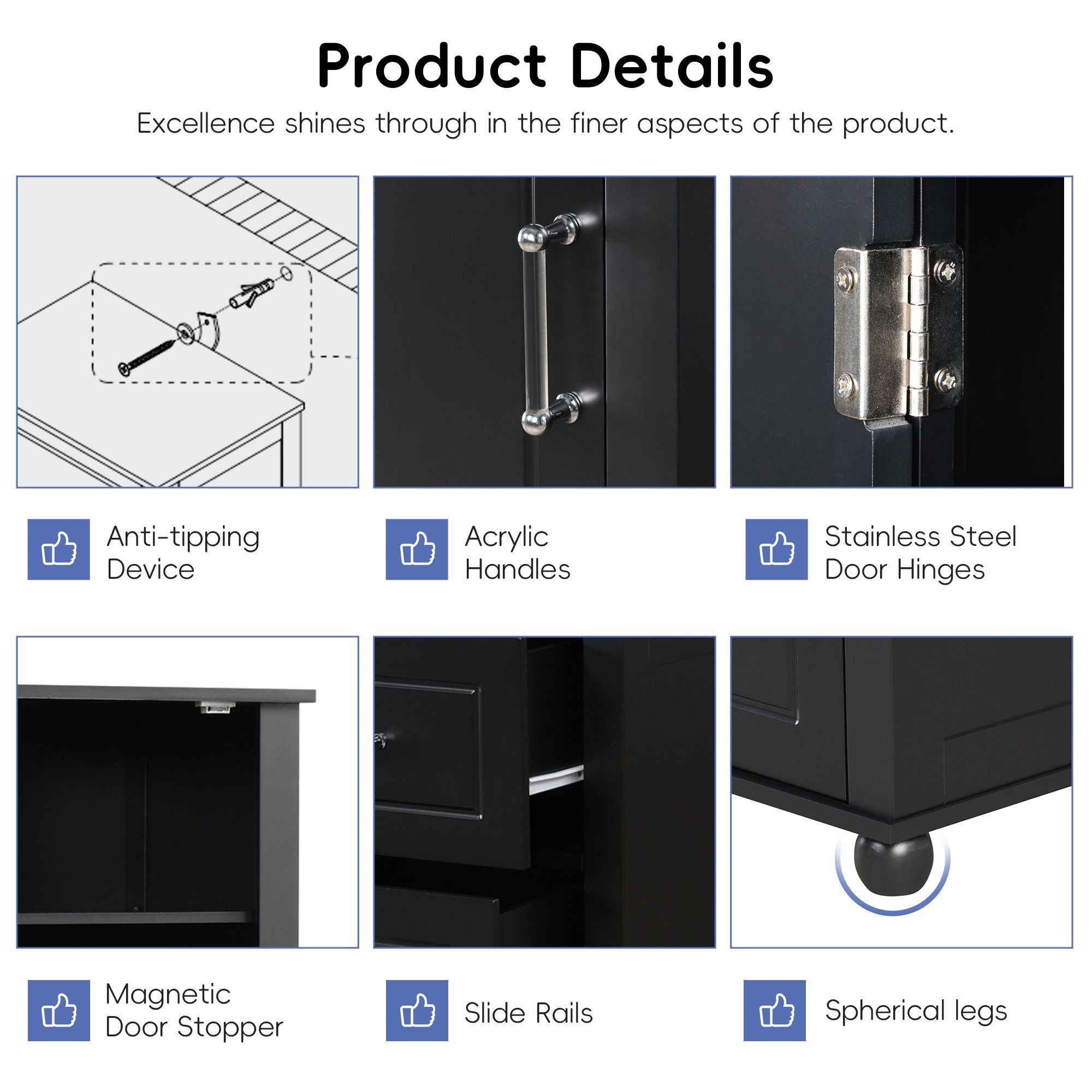 Tall Freestanding Bathroom Storage Cabinet With 2 Drawers And Adjustable Shelf