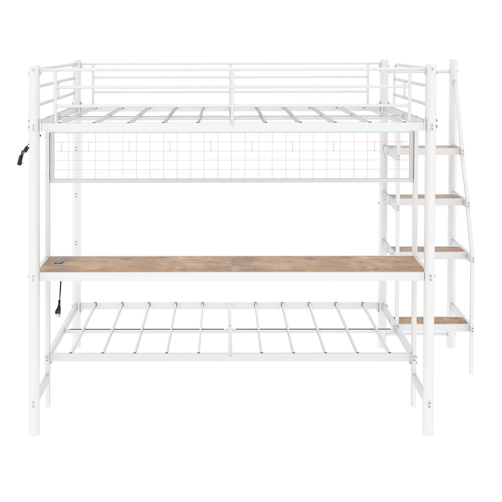 Bunk Bed With Built In Desk And LED Lighting