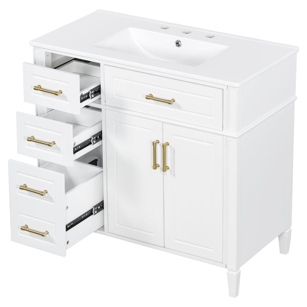Bathroom Vanity With Sink, 4 Drawers, 2 Doors