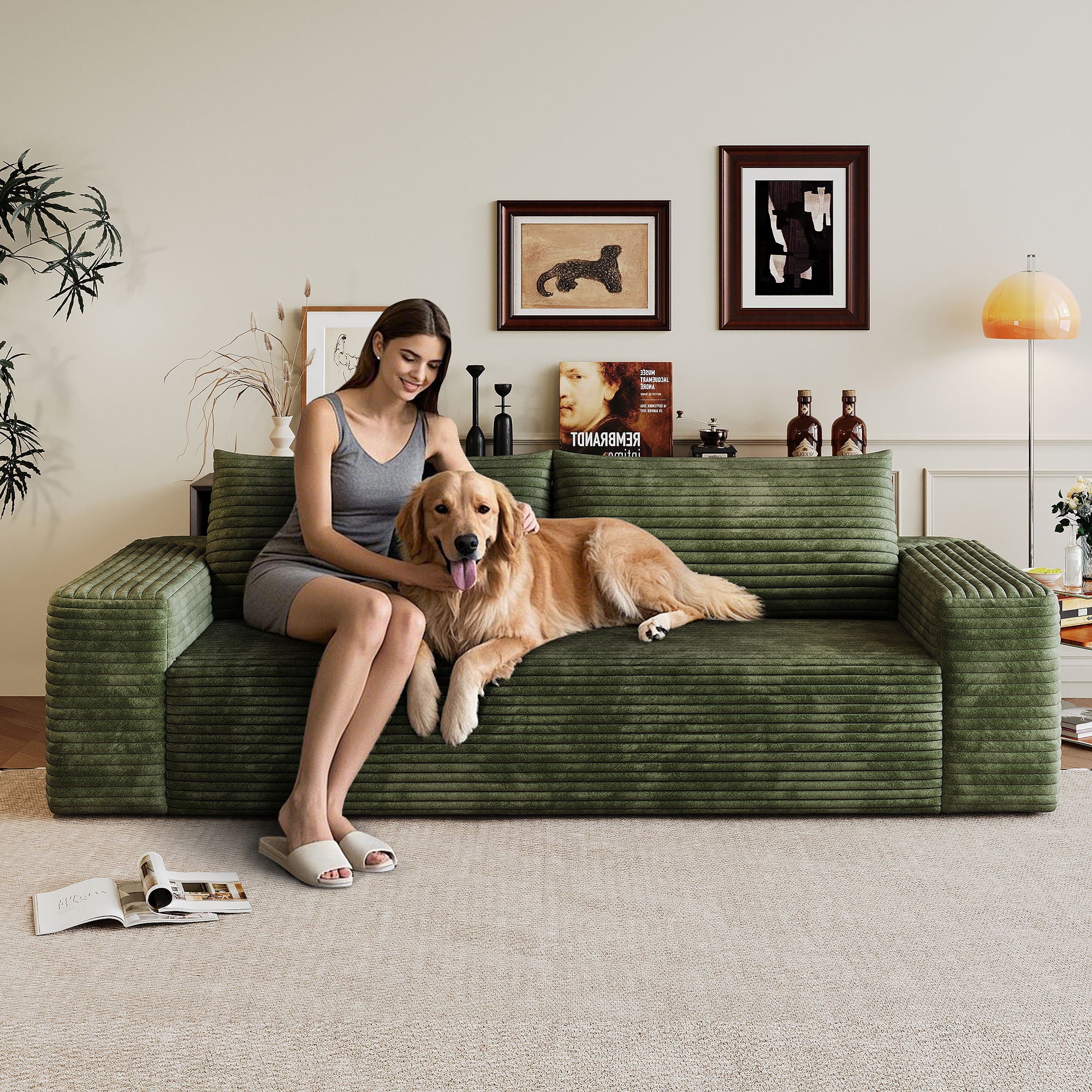 3 Setaser Sofa, Deep Seat Couches For Living Room - Green
