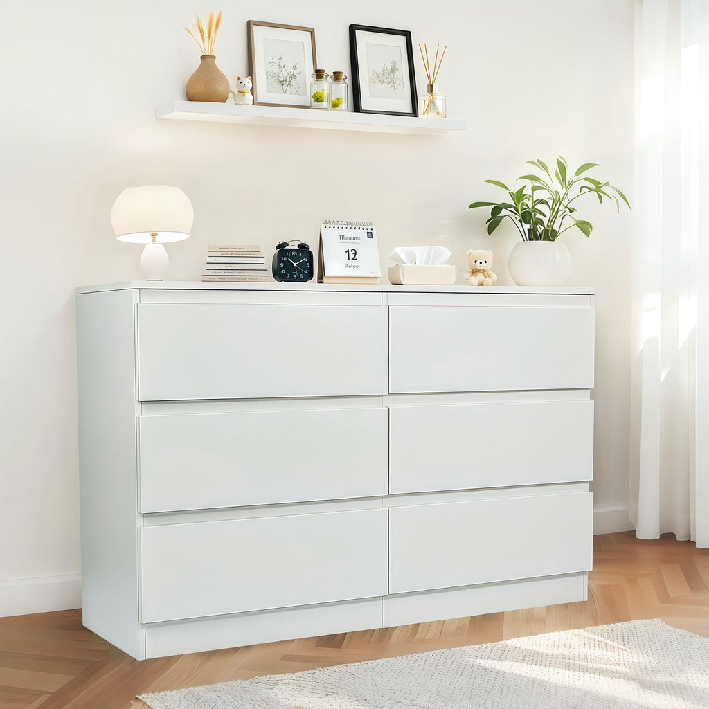 6 Drawer Dresser With Spacious Countertop And Concealed Handles