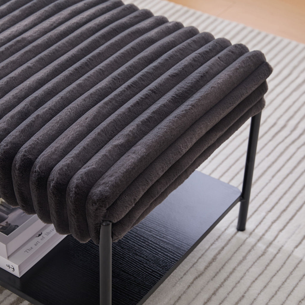 Upholstered Ottoman Coffee Table Foot Rest With Open Storage