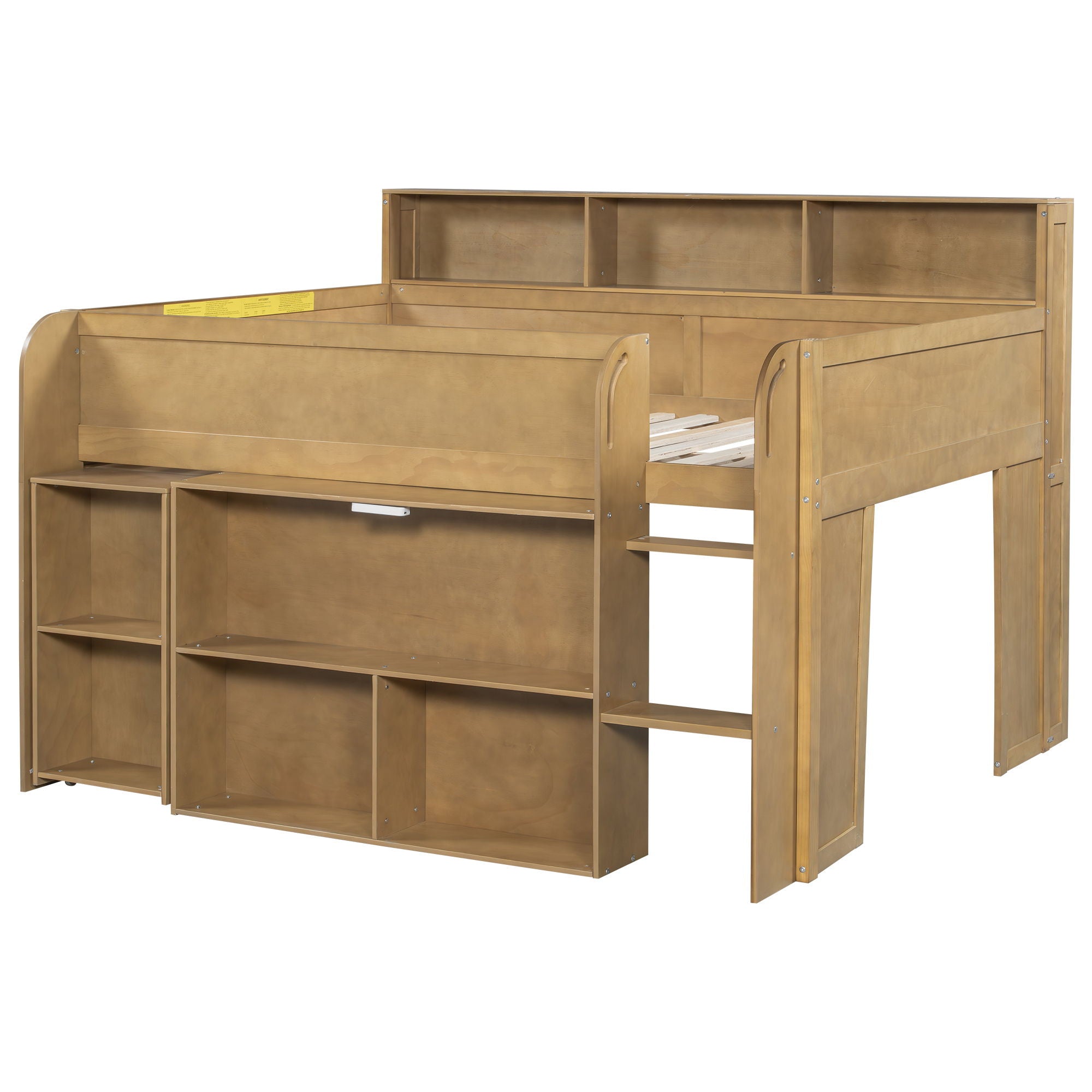Loft Bed With Built-In Desk, LED Lighting, And Multiple Storage Shelves