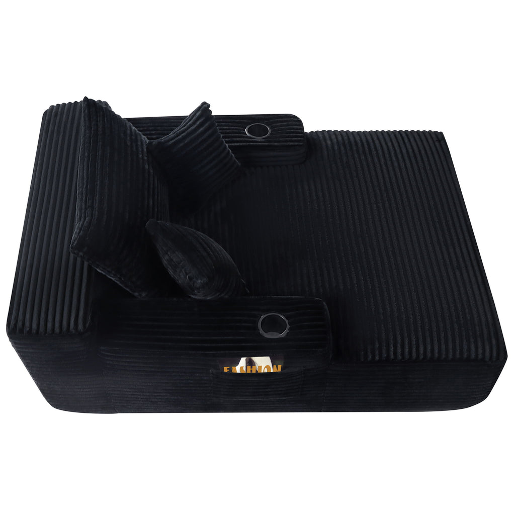 Convertible Chaise Lounge Chair & Wide Armrest & Throw Pillows - Black