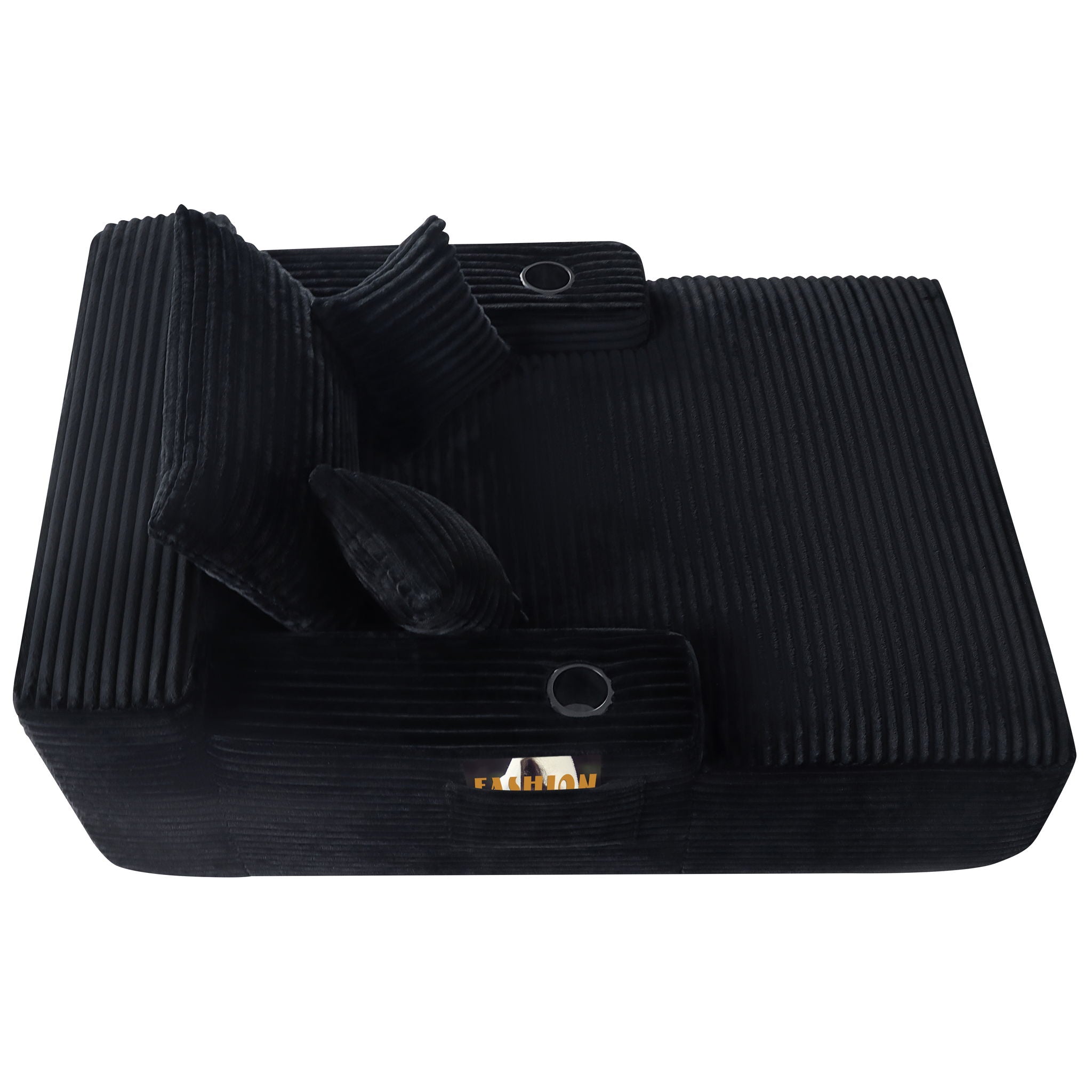 Convertible Chaise Lounge Chair & Wide Armrest & Throw Pillows - Black