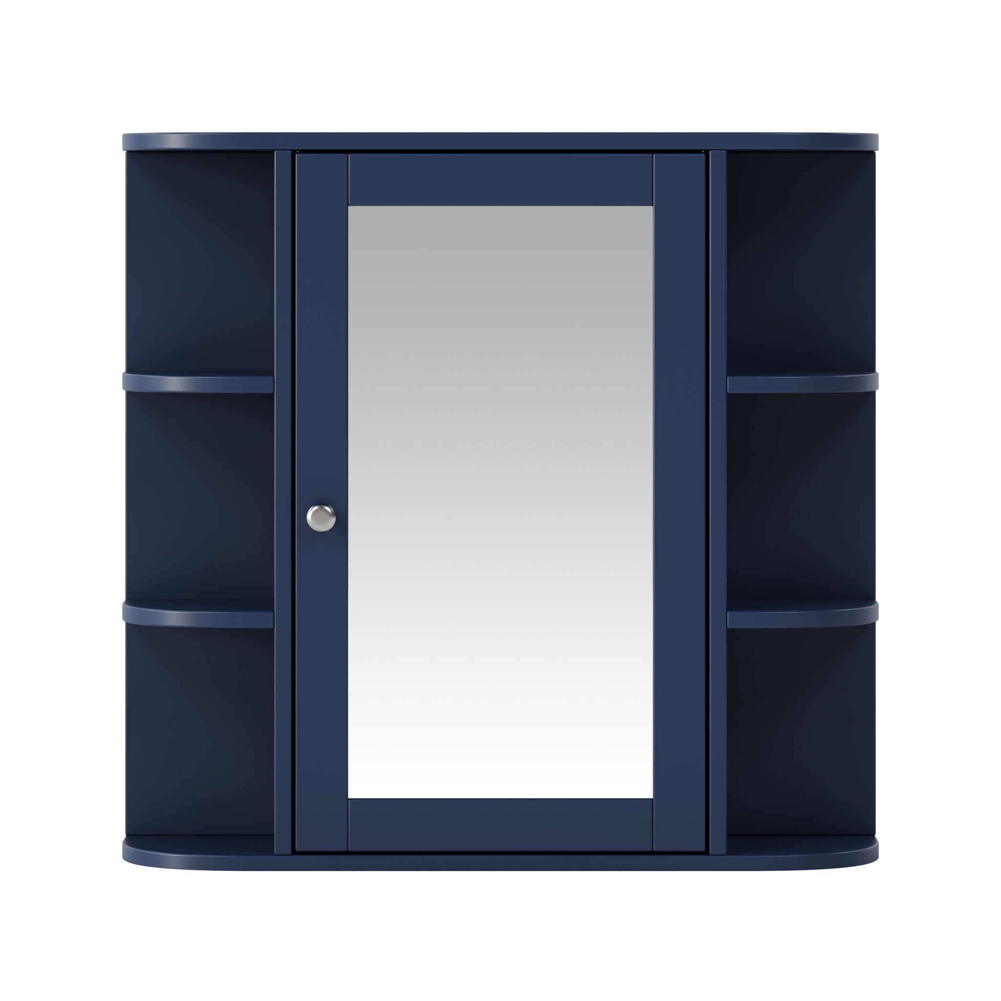 Bathroom Wall Storage Cabinet With Mirror And Adjustable Shelf, 6 Open Shelves