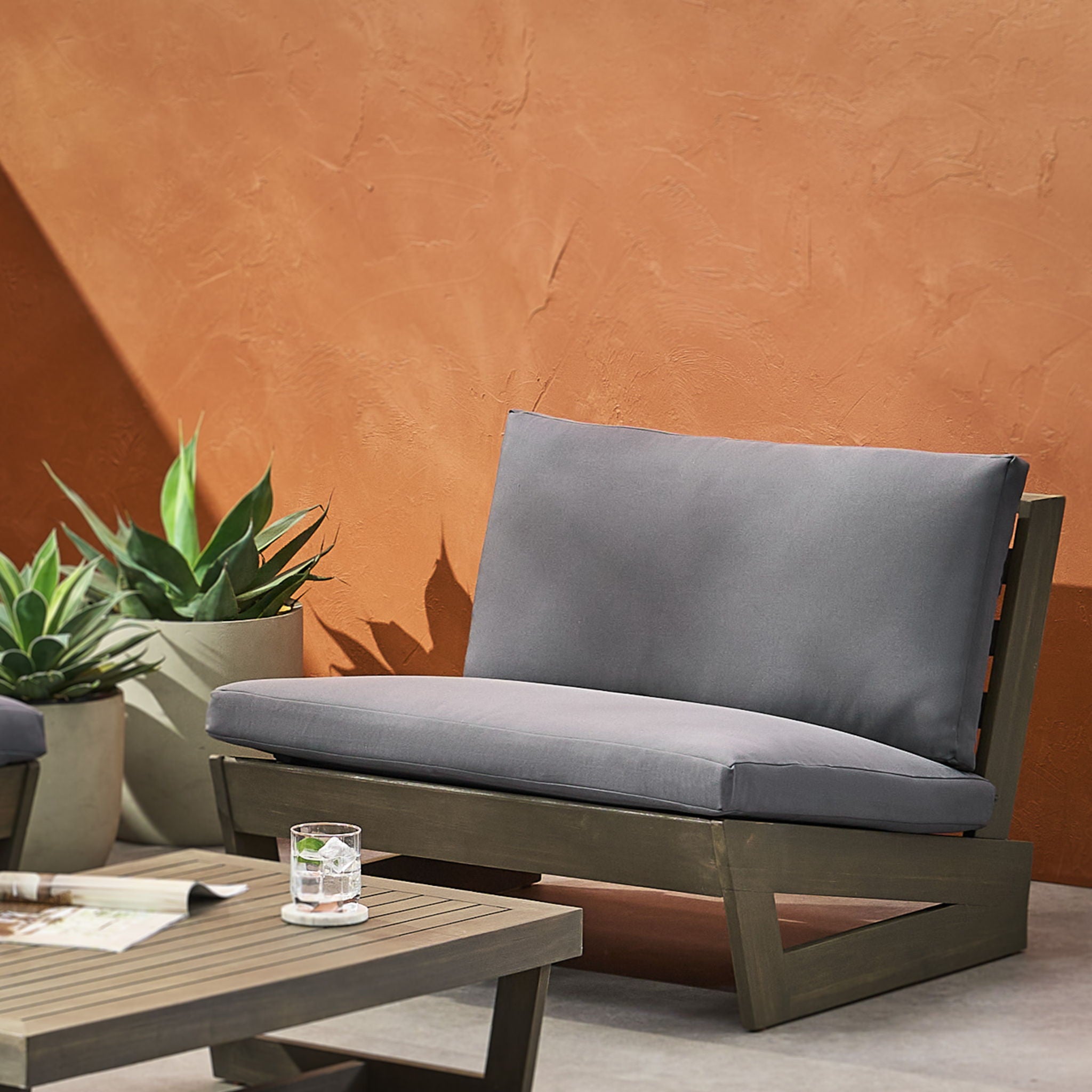 Acacia Wood Outdoor Club Chair With Cushions