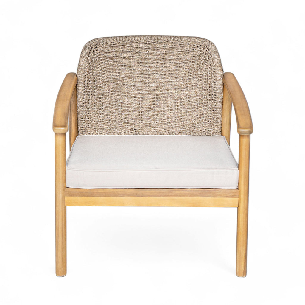 2 Piece Outdoor Acacia Wood Patio Club Chair, Patio Furniture Arm Chair With Woven Rope Backrest, Deep Seating For Porch - Light Teak / Beige