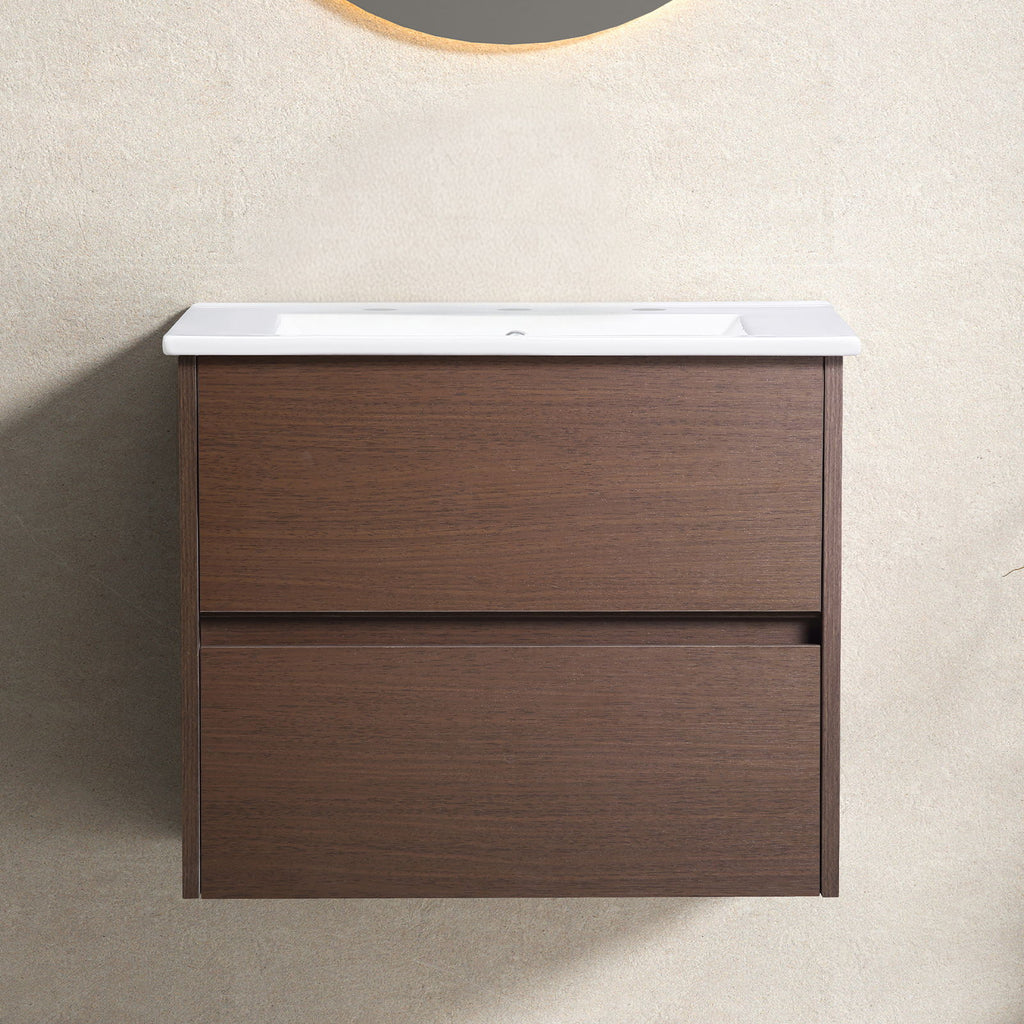 Bathroom Vanity With Basin Wall Hang Storage - Brown / Brown / White