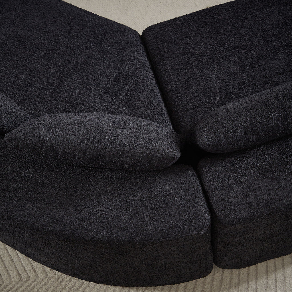 V - Shaped Modular Sofa Set & 3 Pillows And 2 Curved Ottomans For Living Rooms - Black