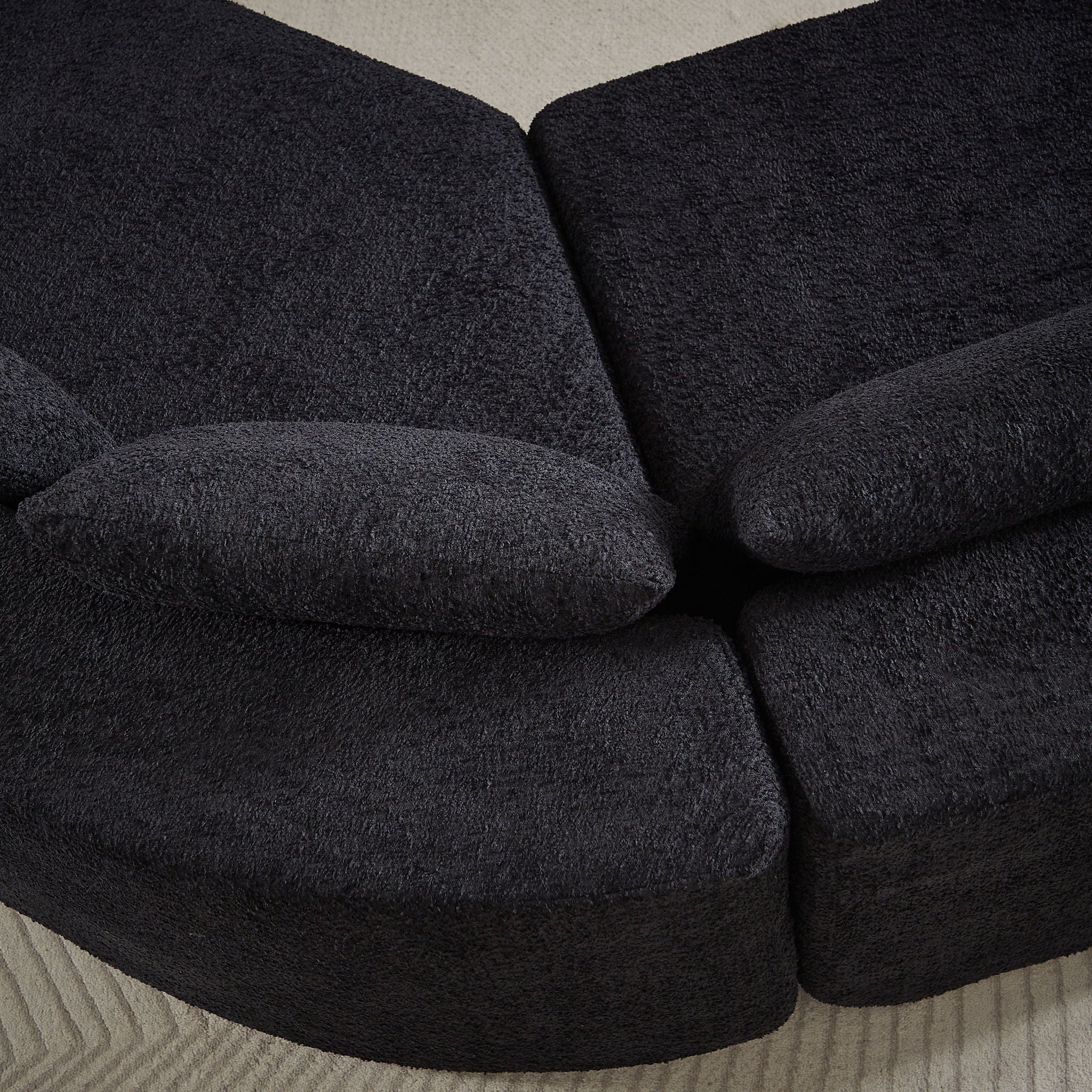 V - Shaped Modular Sofa Set & 3 Pillows And 2 Curved Ottomans For Living Rooms - Black