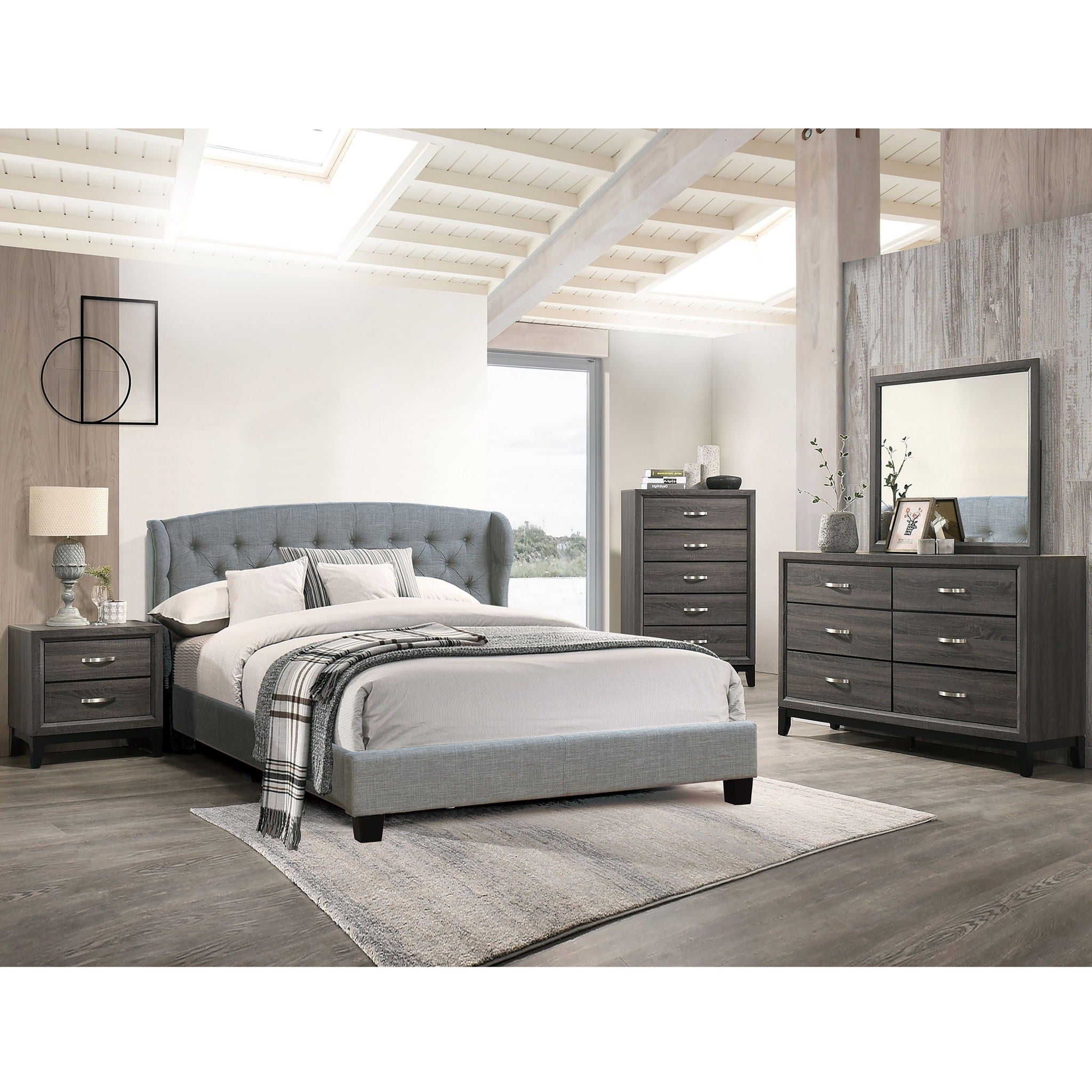 Bed With Adjustable Button Tufted Headboard
