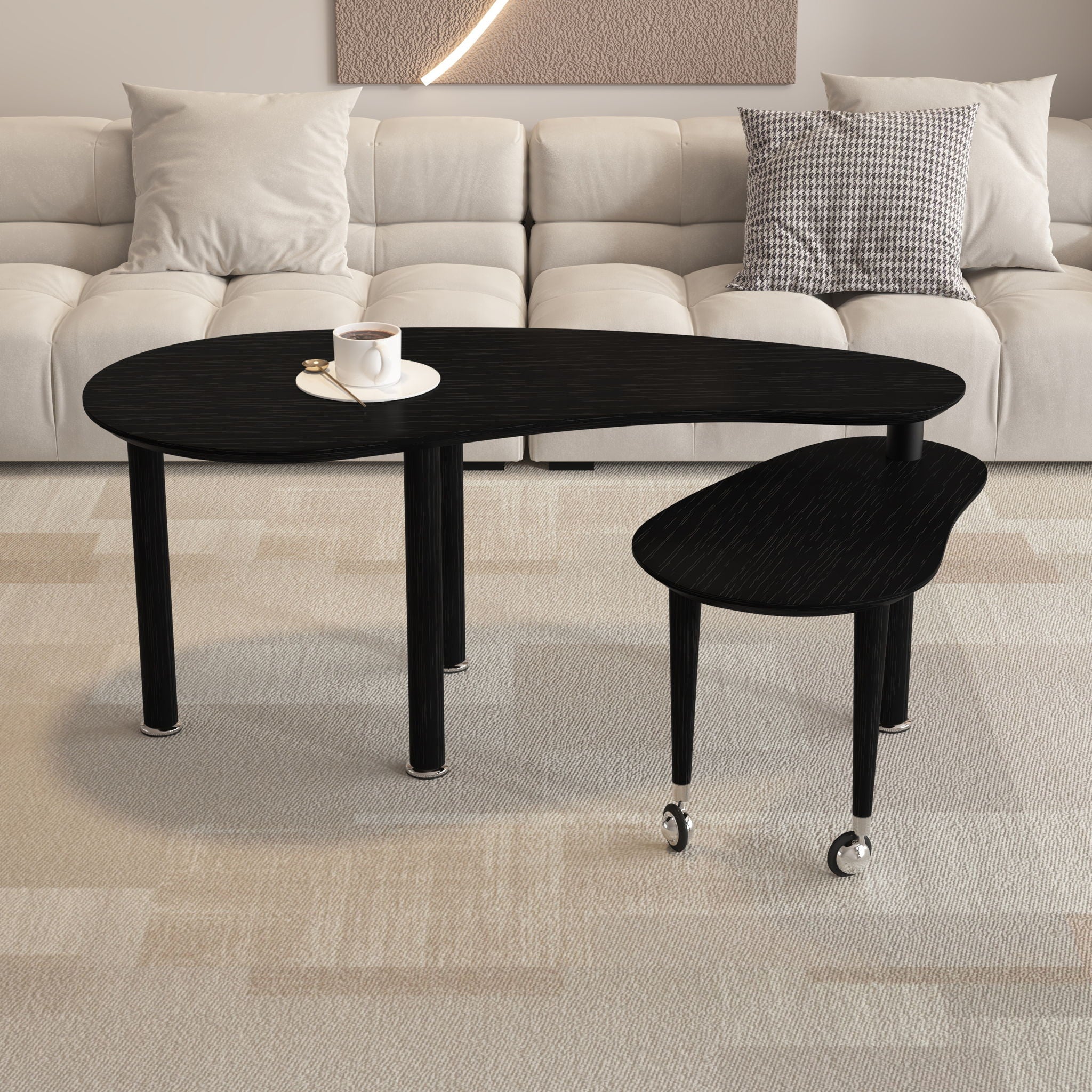 Rotatable Cocktail Table With Solid Legs, 360 Degree Rotating