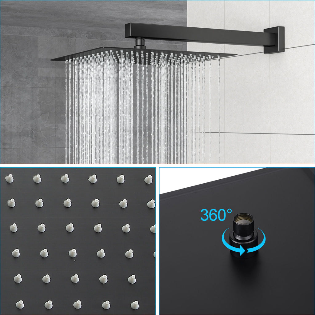 Dual Shower Head System With Square Rain Shower And Rough In Valve