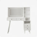 Fluted Vanity Desk With Lighted Mirror & Outlet 4 Drawer, Makeup Table - White
