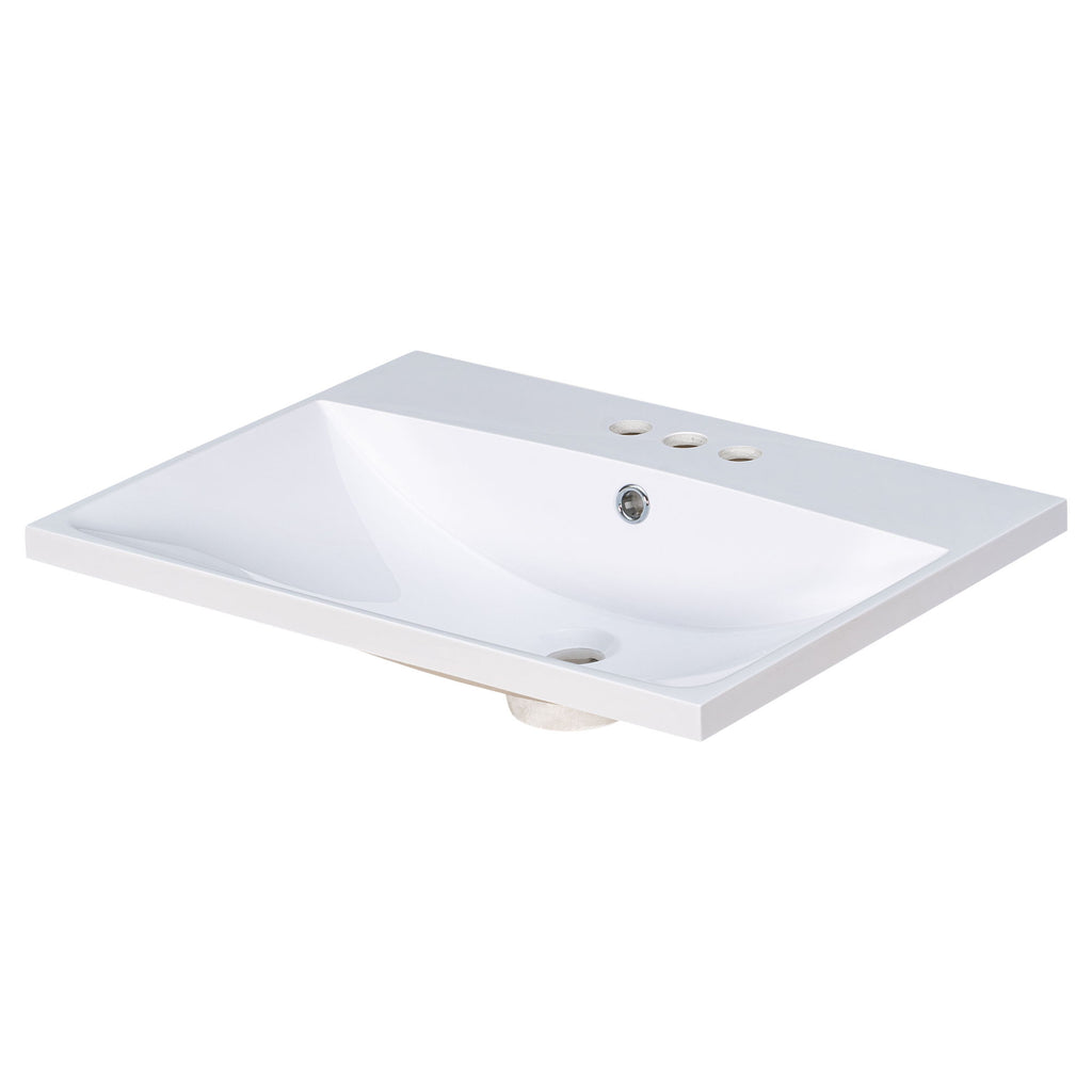 Bathroom Vanity Top, Rectangular Undermount Sink With 3 Faucet Holes, 4" Centerset Compatible - White