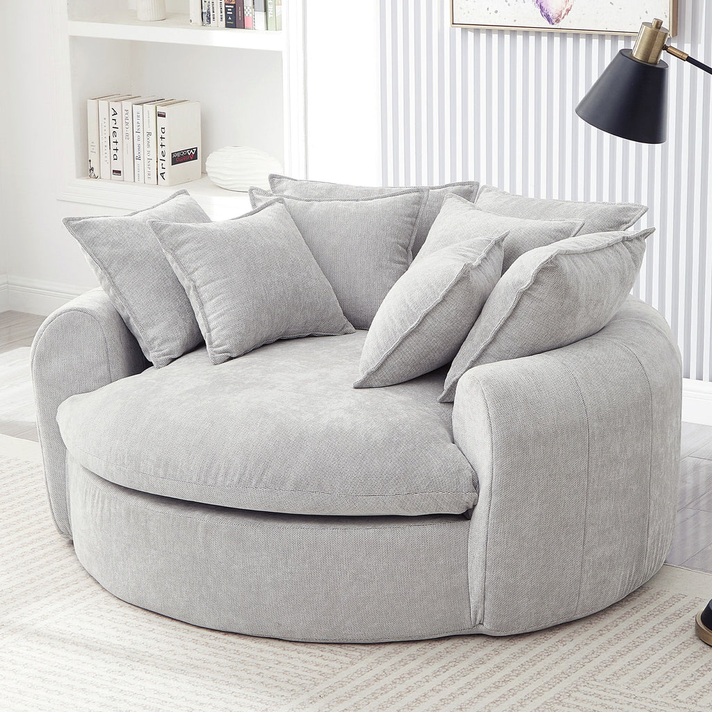 Modern Round Chaise Sofa With 8 Throw Pillows