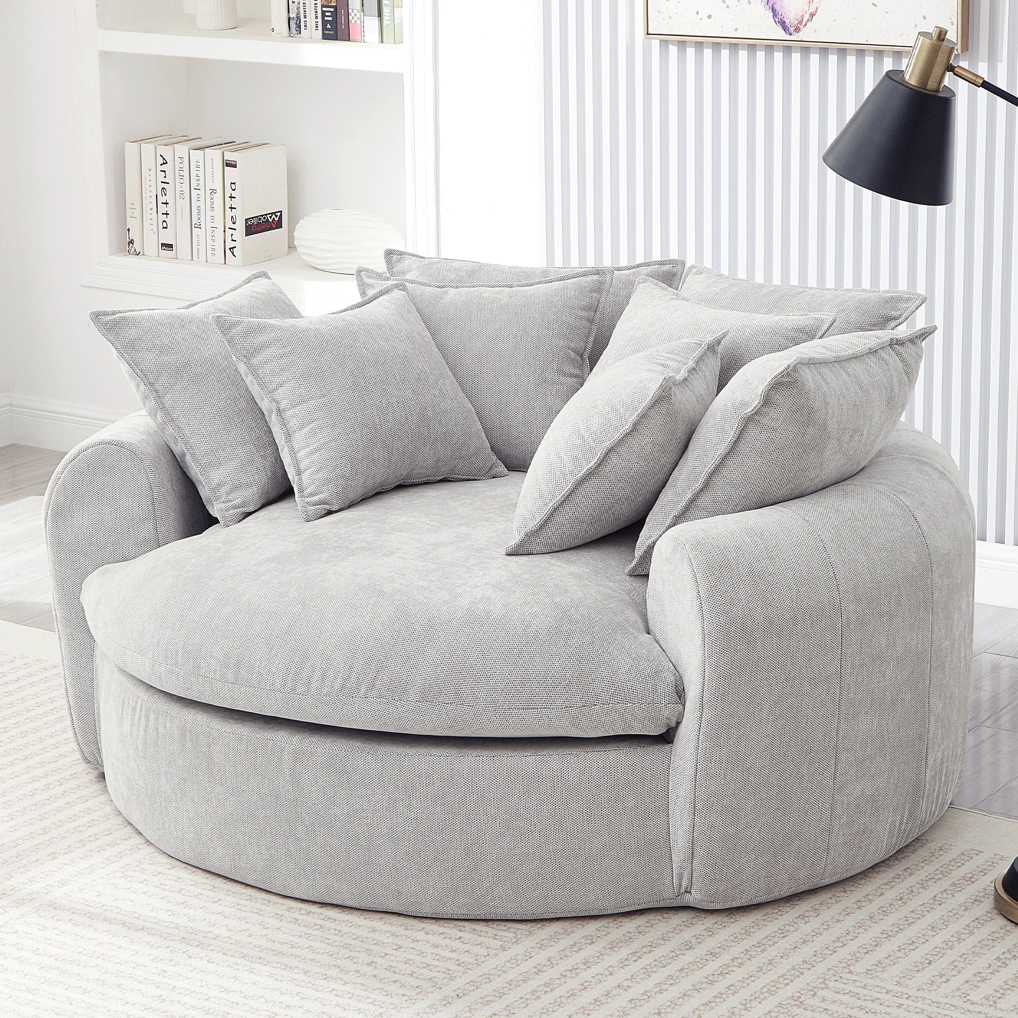 Modern Round Chaise Sofa With 8 Throw Pillows