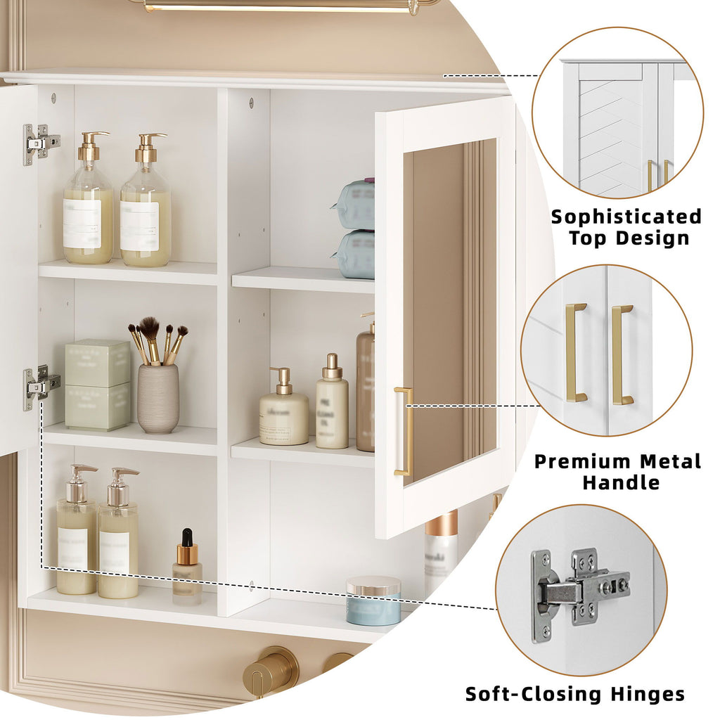 2 In 1 Wall-Mounted Mirror Cabinet With Adjustable Shelves, Soft-Close Doors, High-Definition Mirror & Storage