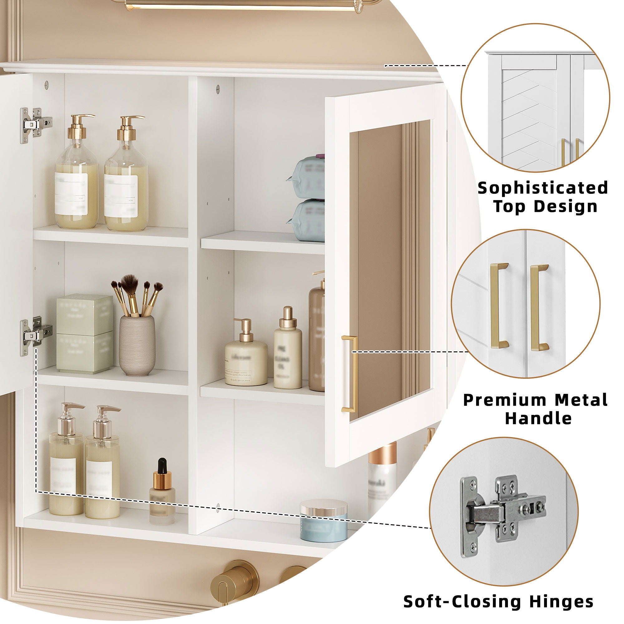 2 In 1 Wall-Mounted Mirror Cabinet With Adjustable Shelves, Soft-Close Doors, High-Definition Mirror & Storage