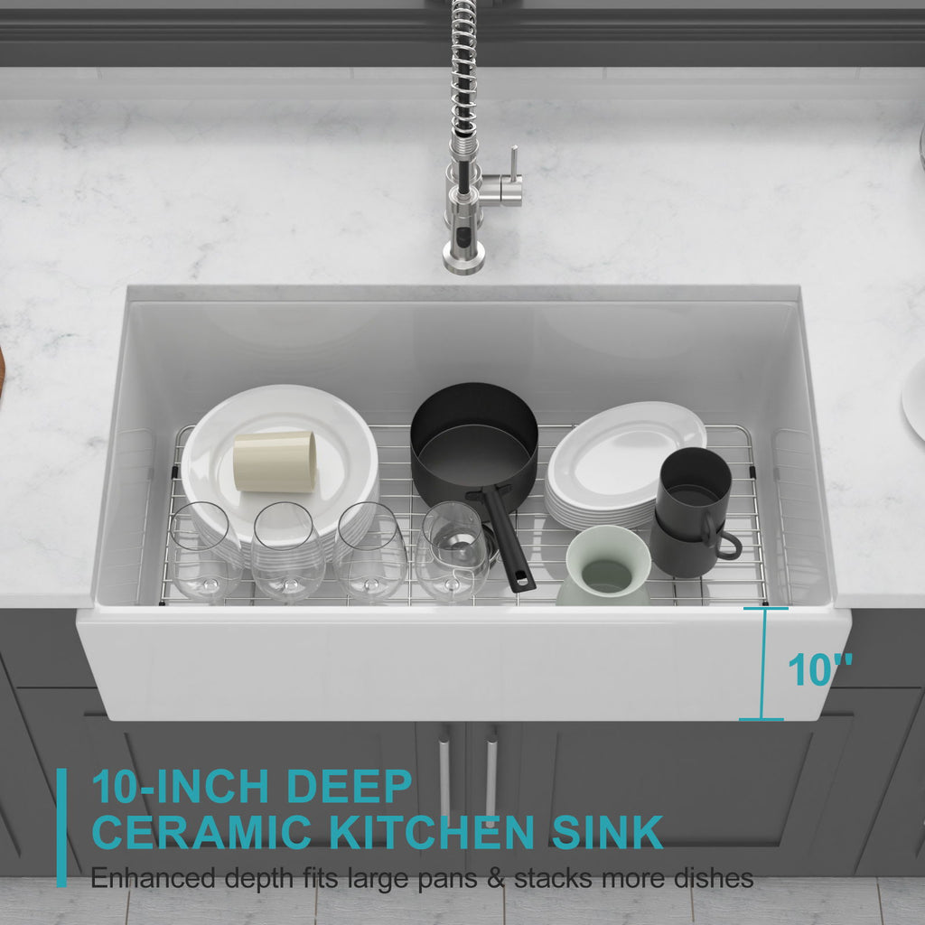 Farmhouse Sink, Apron-Front Porcelain Ceramic Single Bowl