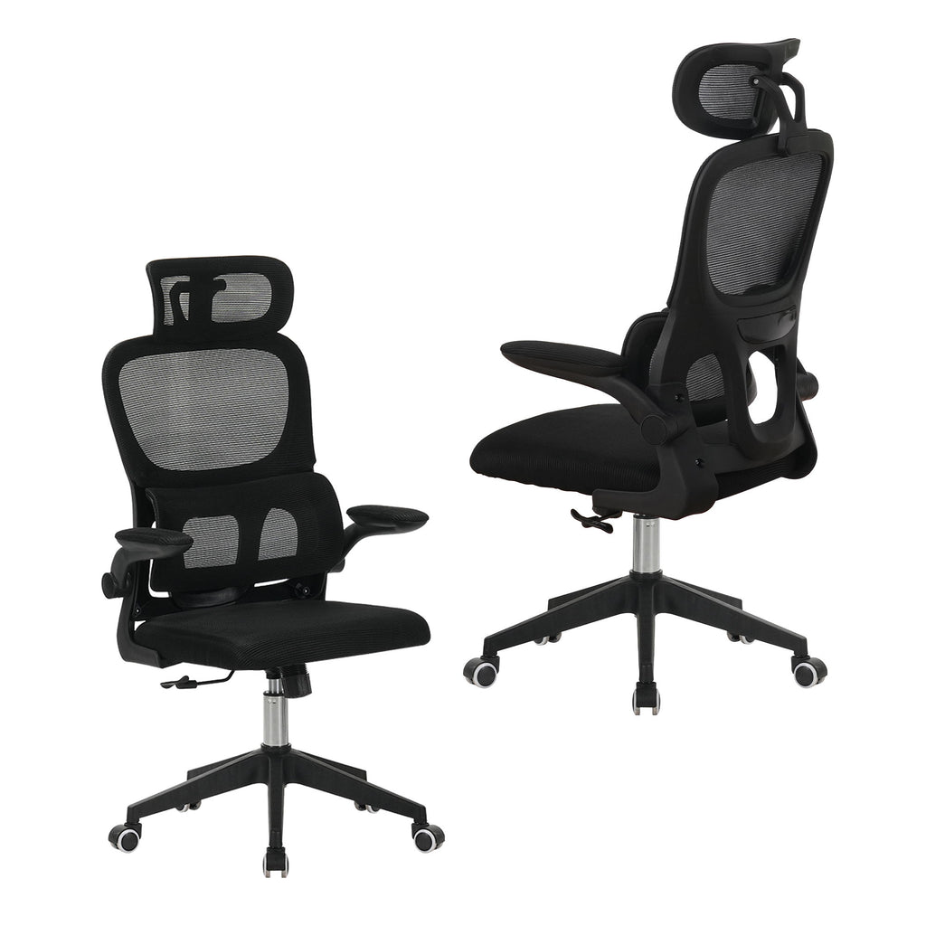 High Back Ergonomic Swivel Rolling Office Chair With Tilt Function, 3D Headrest, Lumbar Support - Black