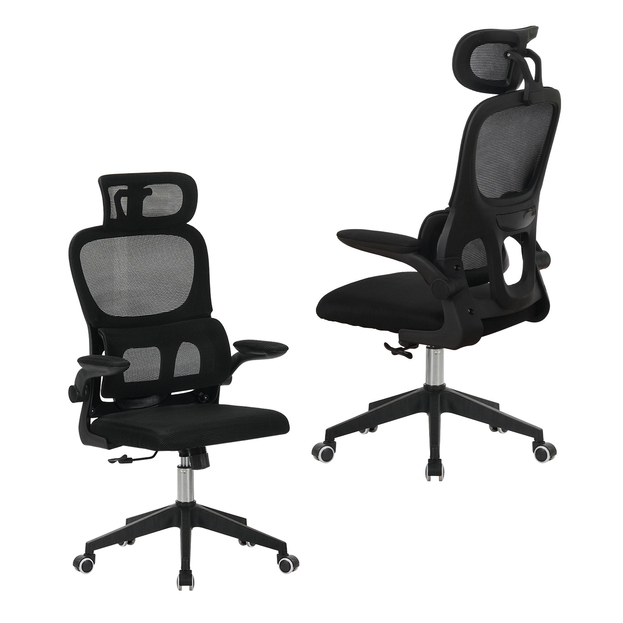 High Back Ergonomic Swivel Rolling Office Chair With Tilt Function, 3D Headrest, Lumbar Support - Black