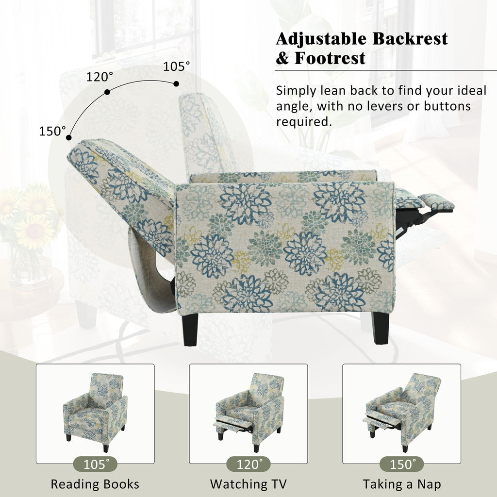 Upholstered Push Back Recliner Chair For Living Room - Blue