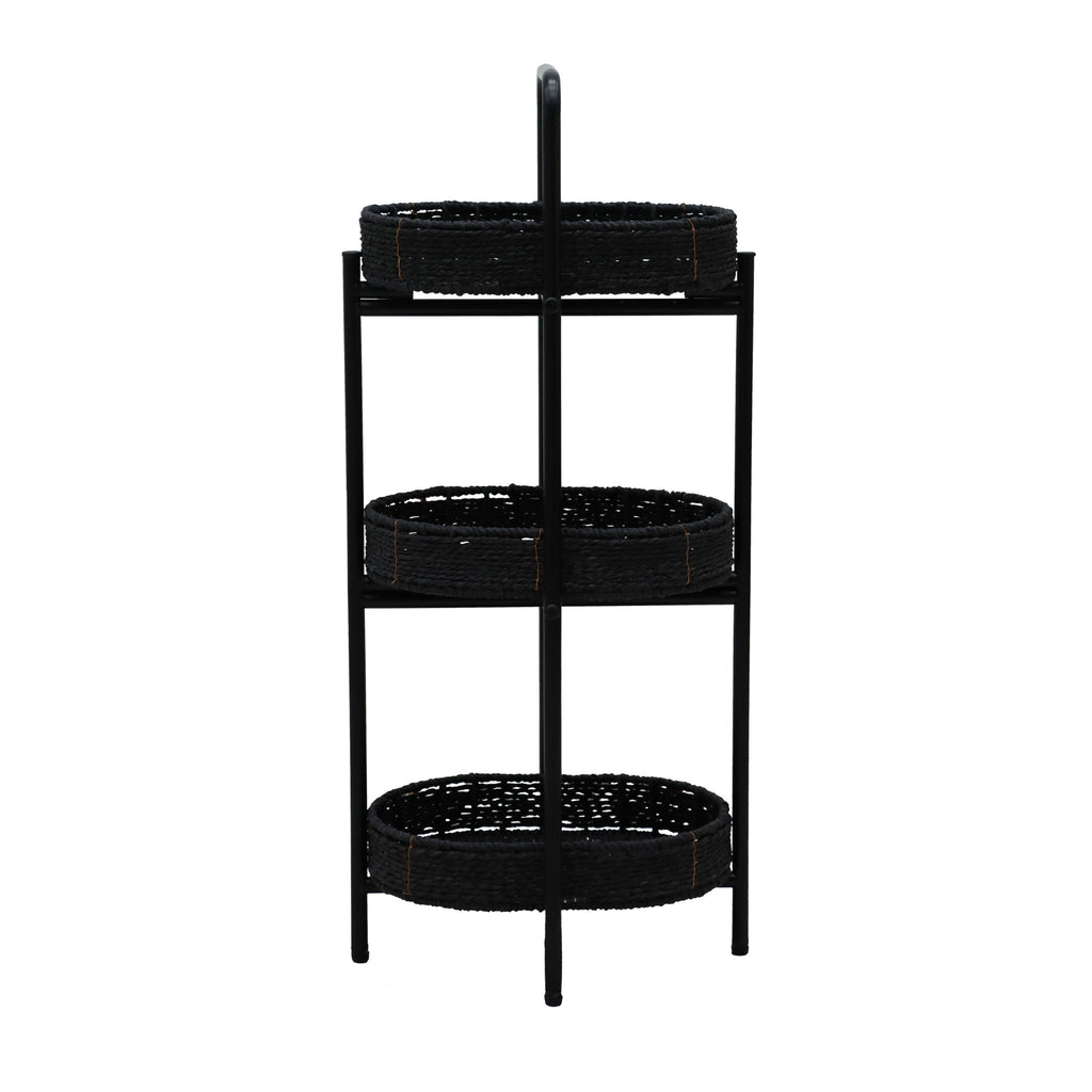 Modern 3 Tier Handwoven Side Table With Oval Organizer