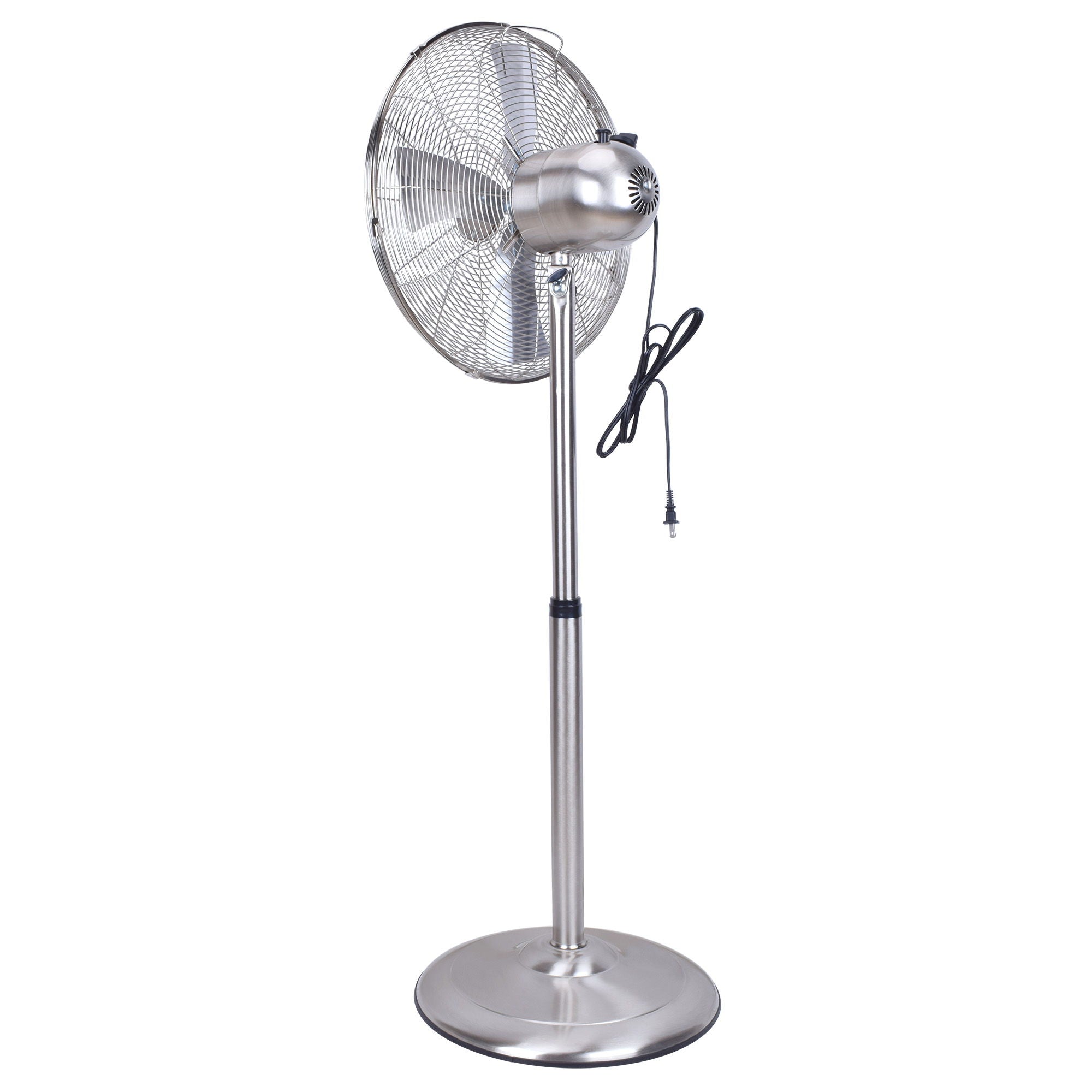 Stand Fan, 4 Blades, Rotary Knob Switch, Oscillation Function, Tilting Angle - Chrome