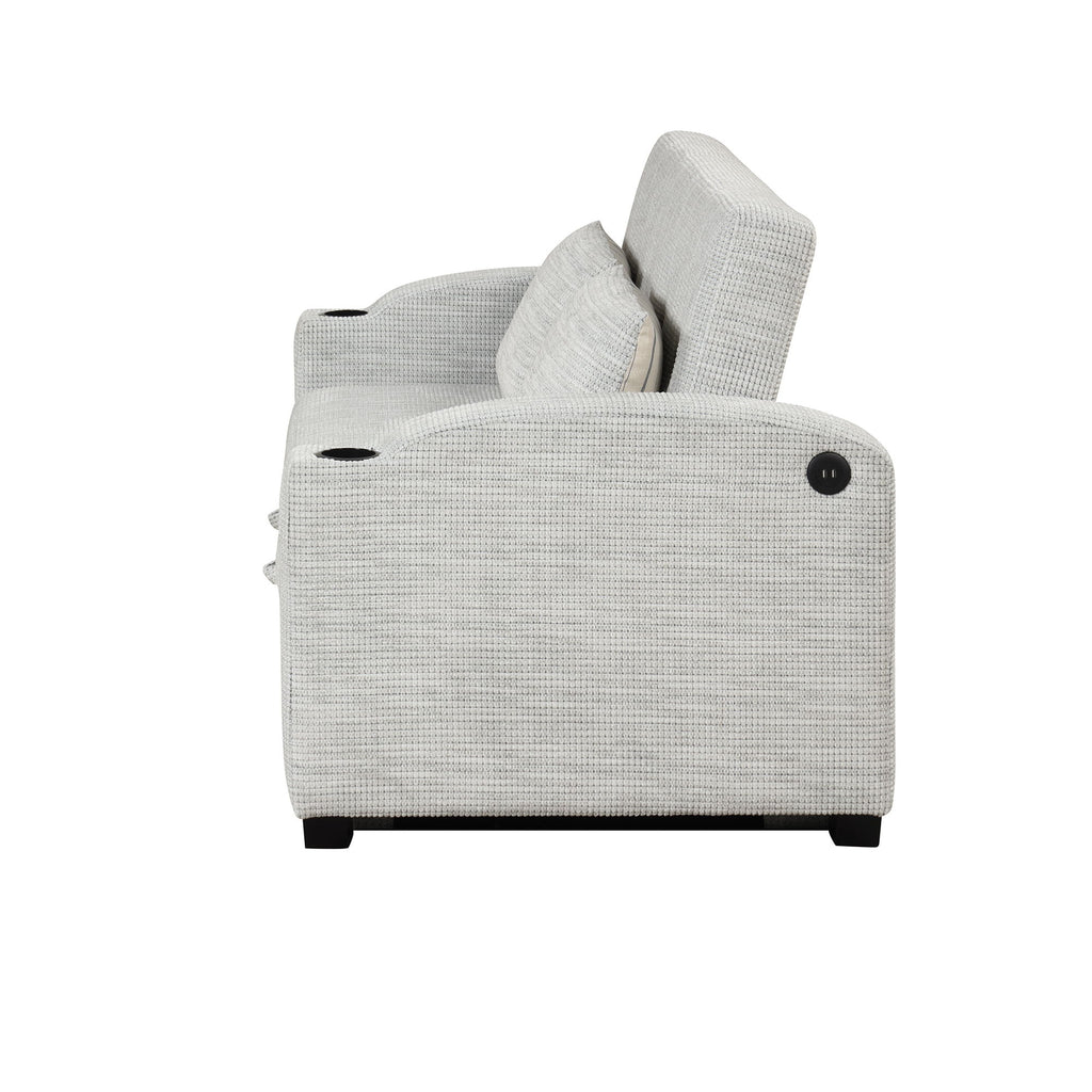 Pull Out Loveseat Sofa With Adjsutable Backrest, 2 Pillows, Cup Holders, USB Ports For Living Room